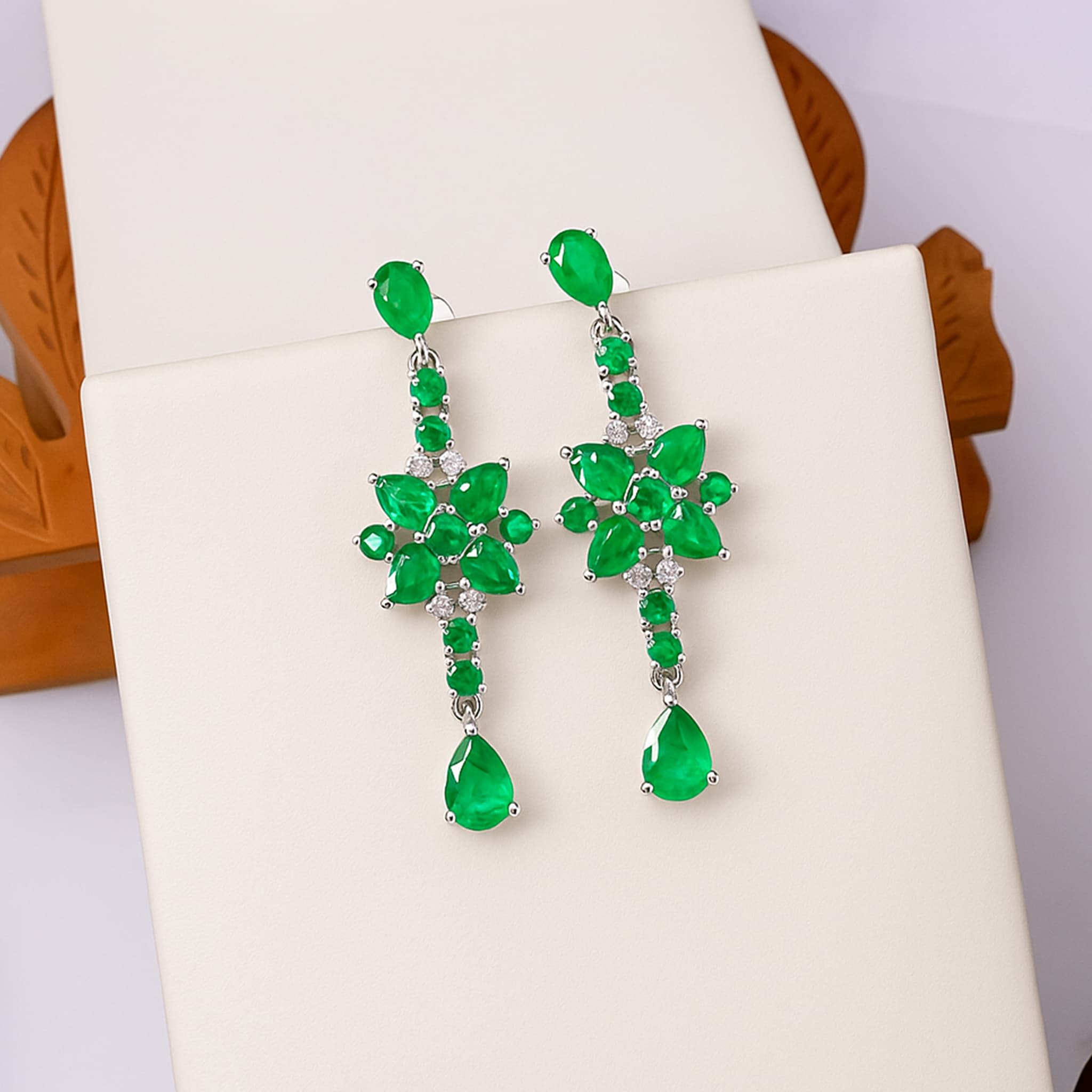 Emerald Floral Drop Earrings alternate view