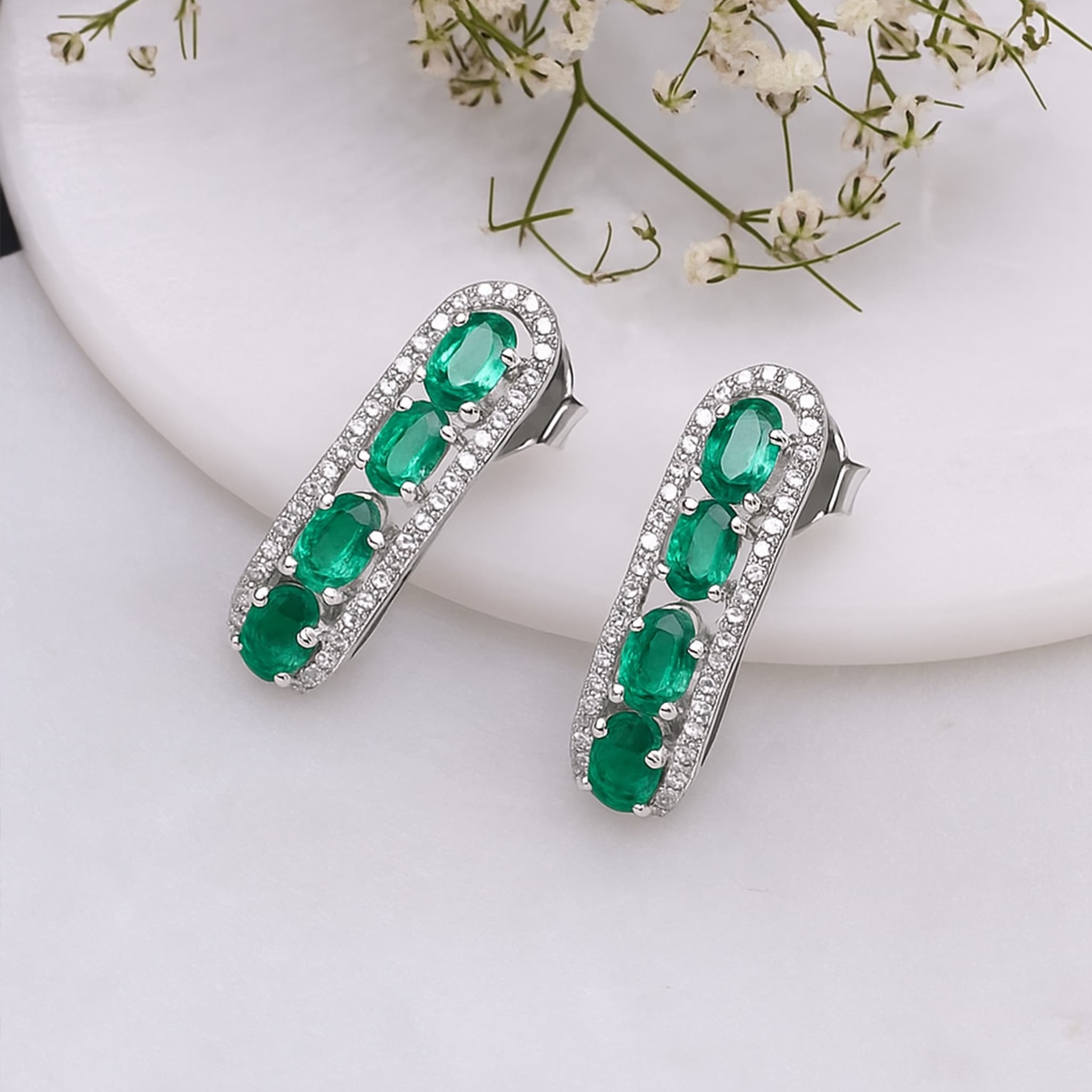 Emerald Diamond Curve Stud Earrings