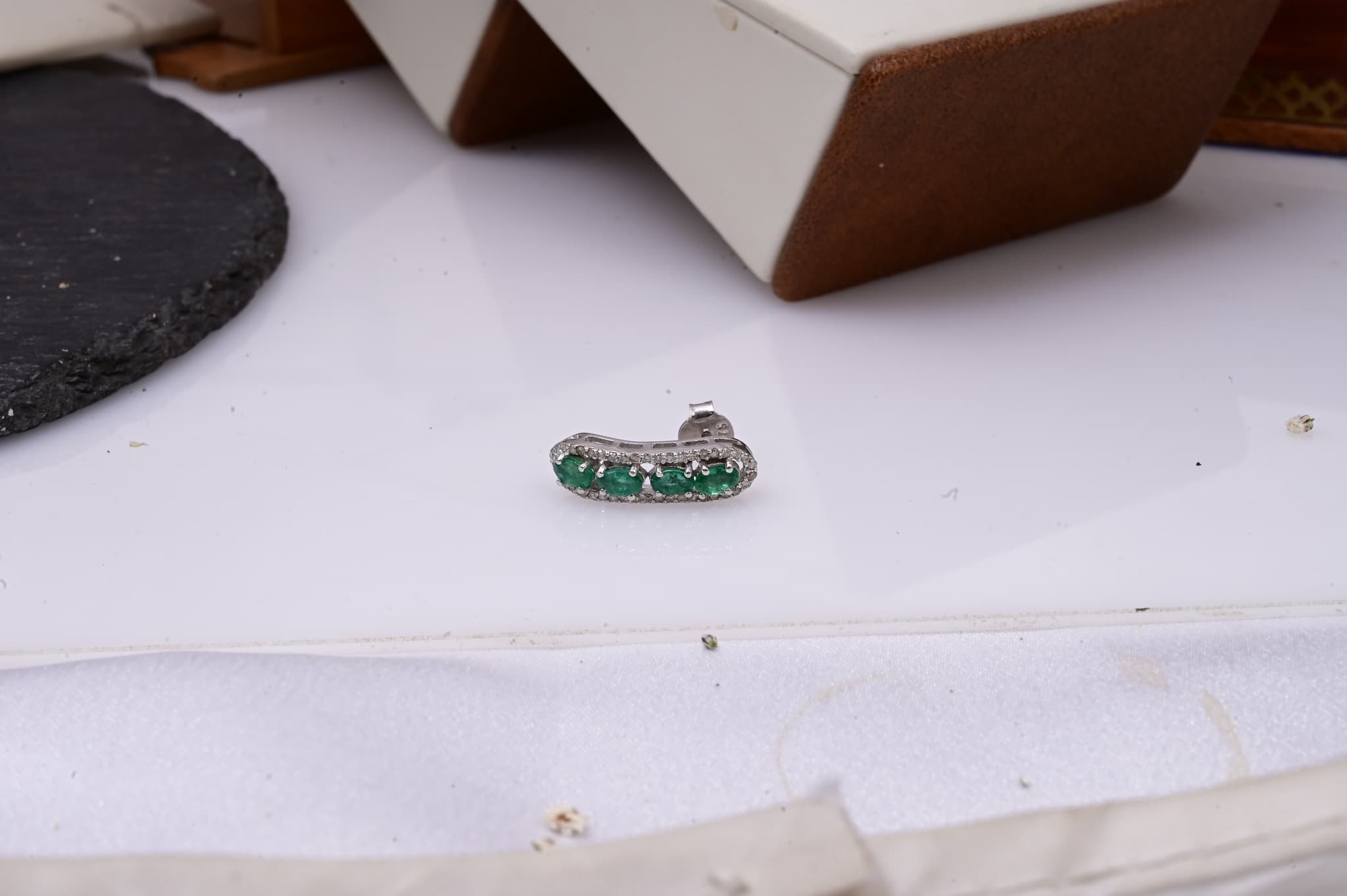 Emerald Diamond Curve Stud Earrings