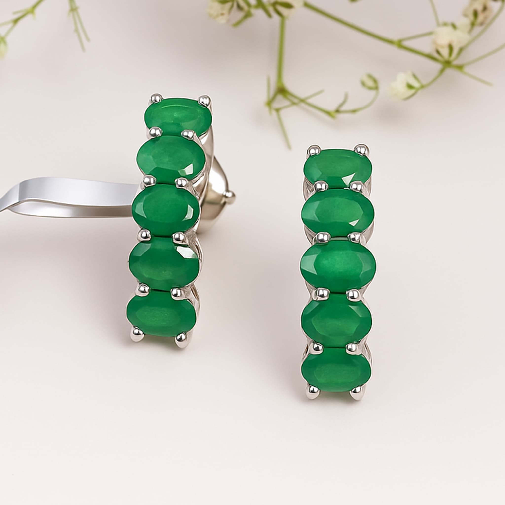 Emerald Hoop Bar Earrings