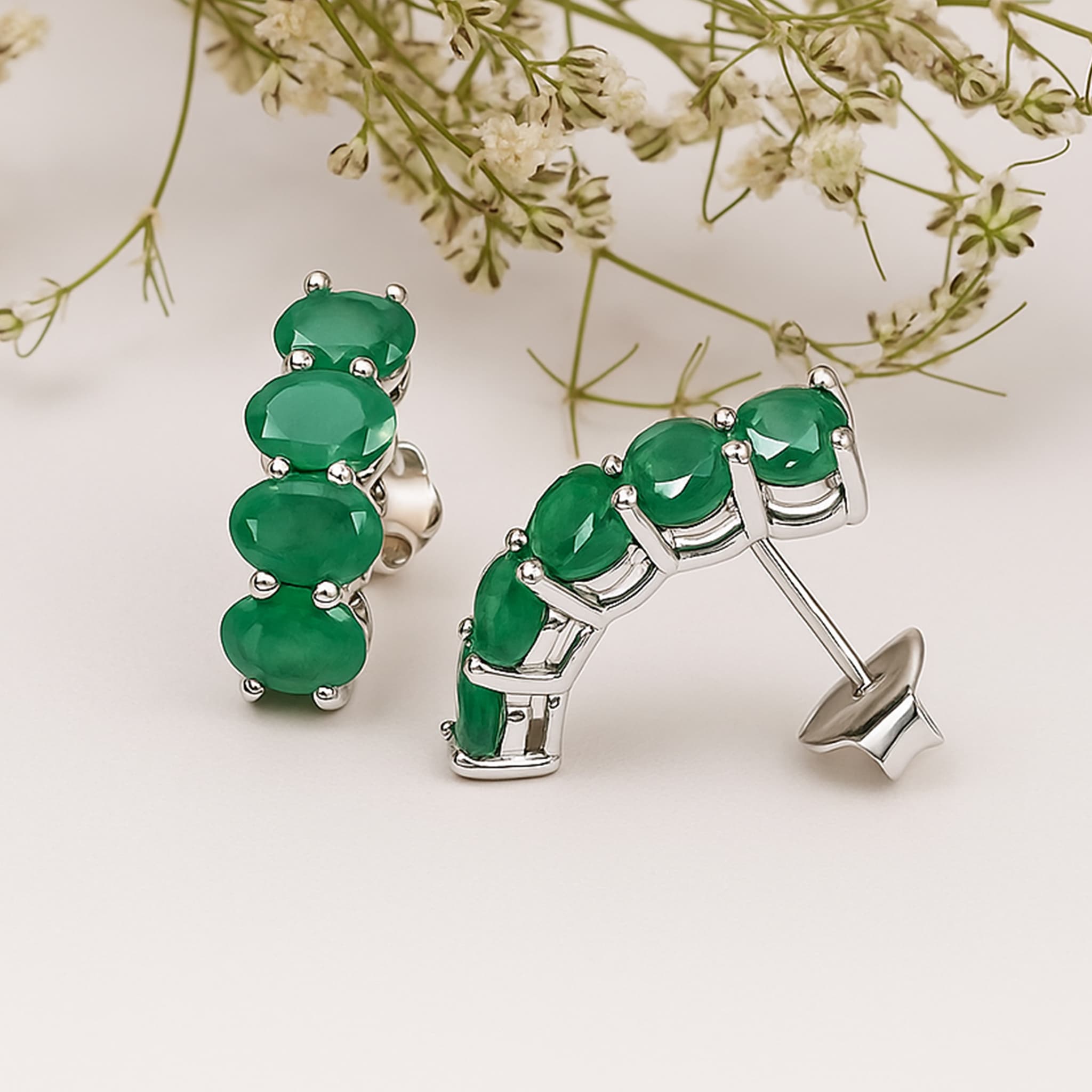 Emerald Hoop Bar Earrings