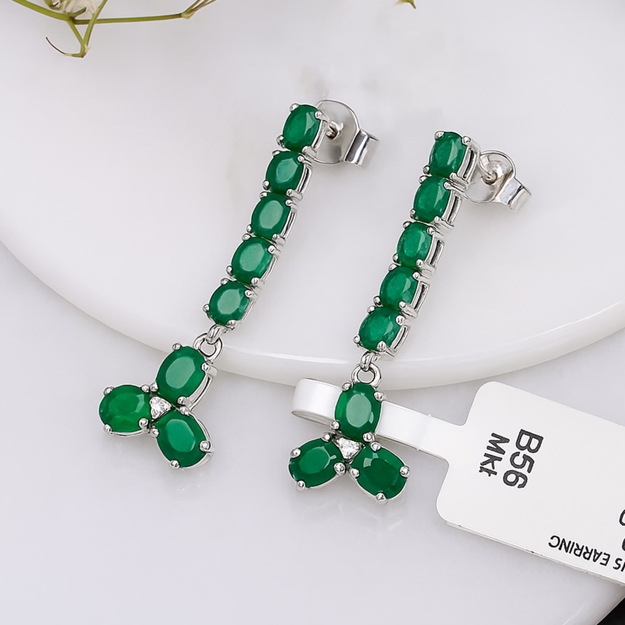 Emerald Floral Drop Earrings
