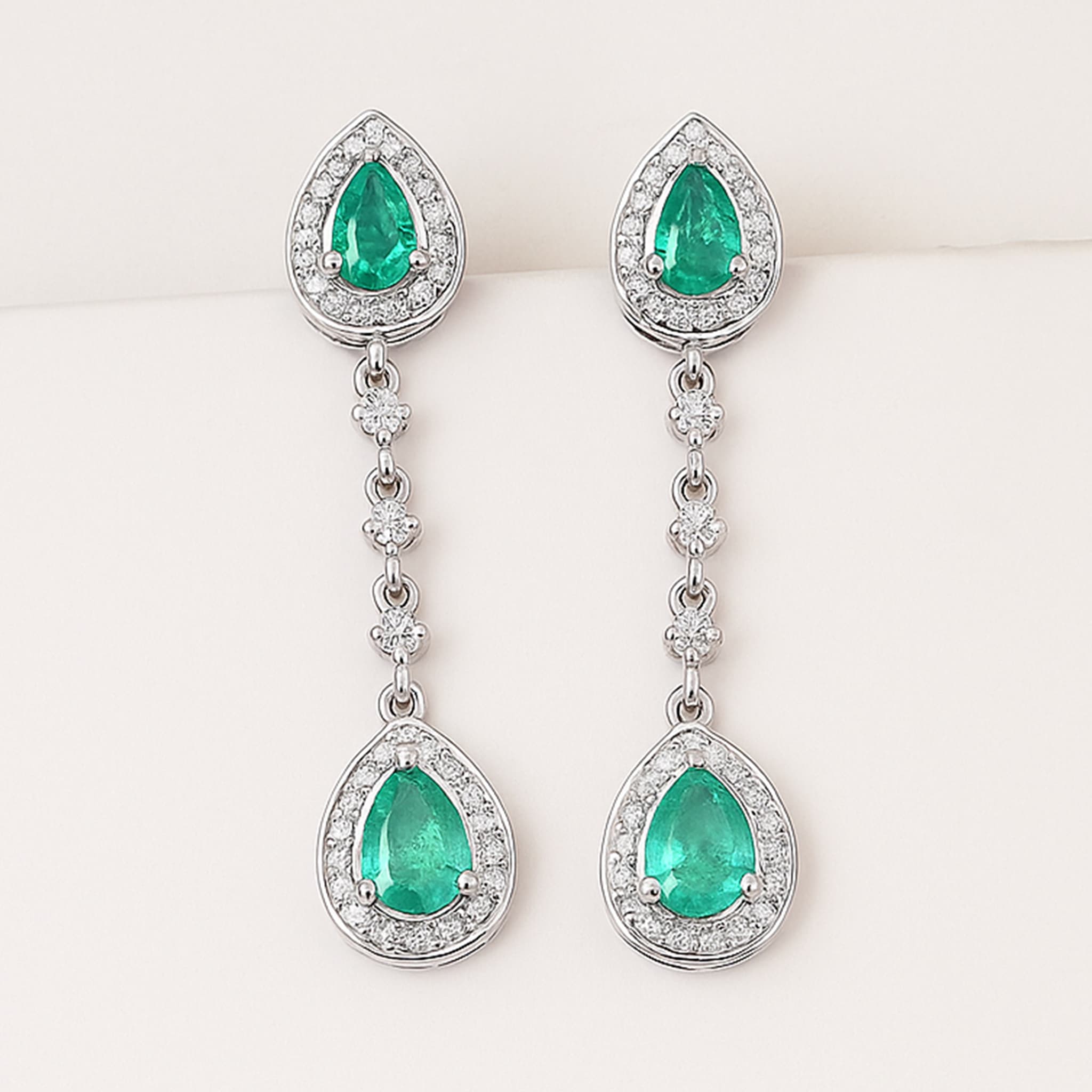 Emerald Diamond Teardrop Dangle Earrings