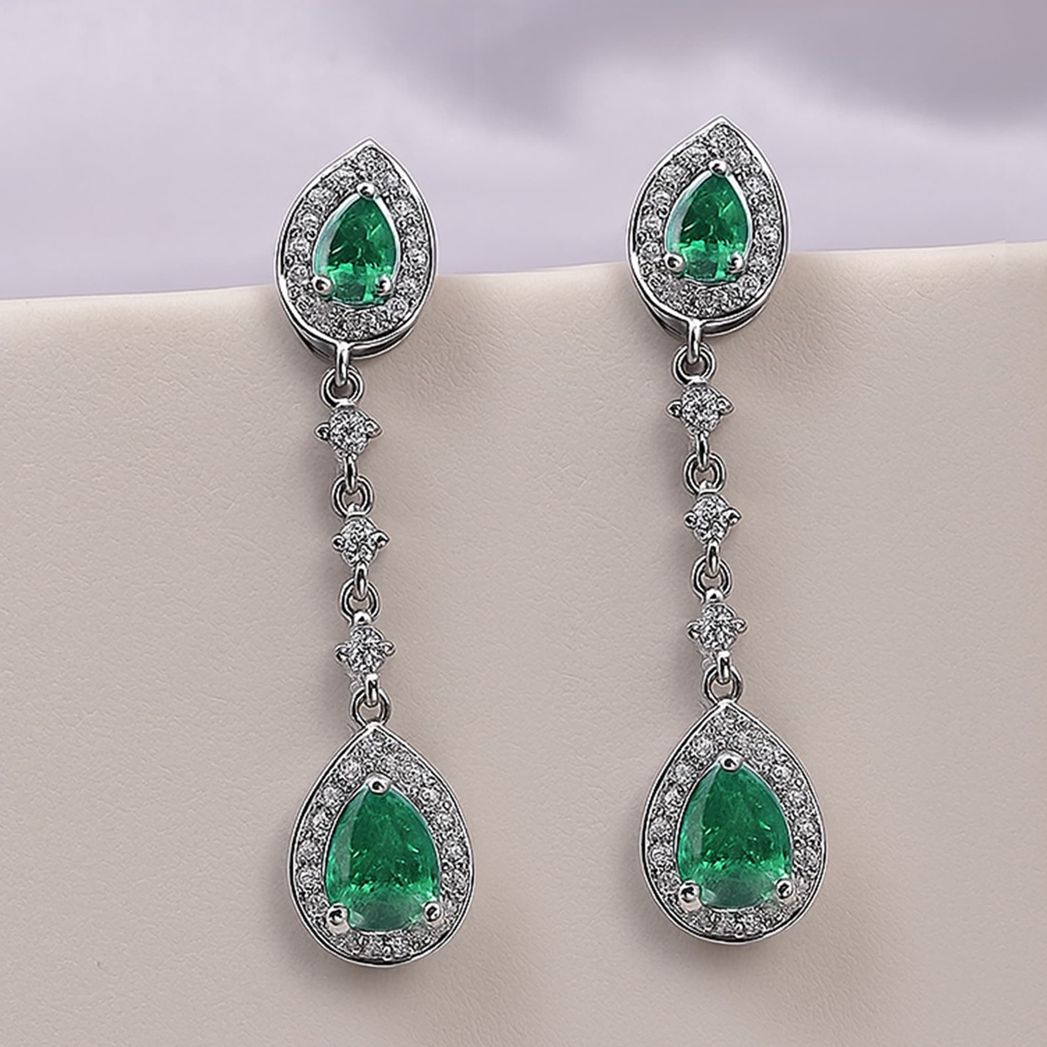 Emerald Diamond Teardrop Dangle Earrings