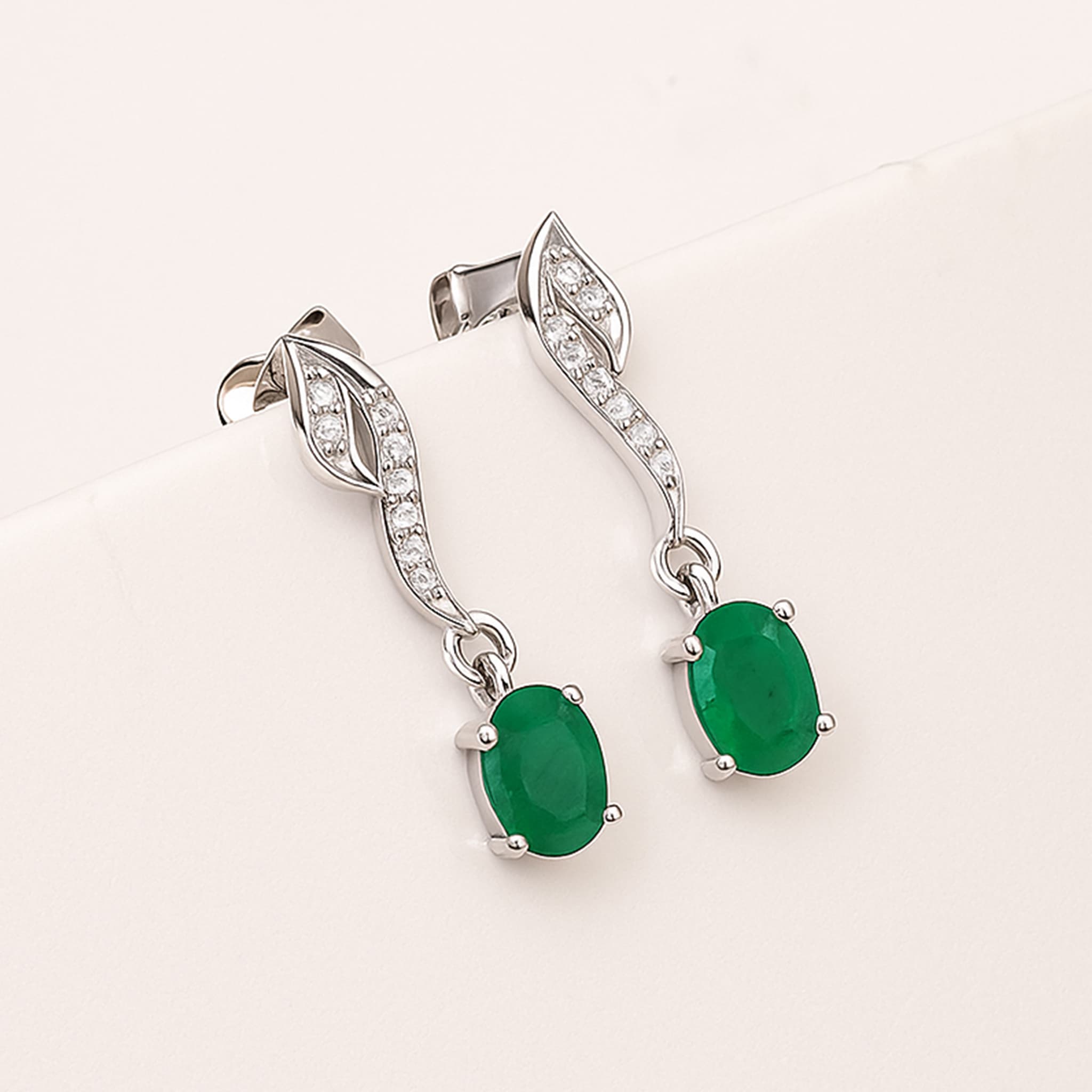 Emerald Diamond Leaf Drop Earrings alternate view