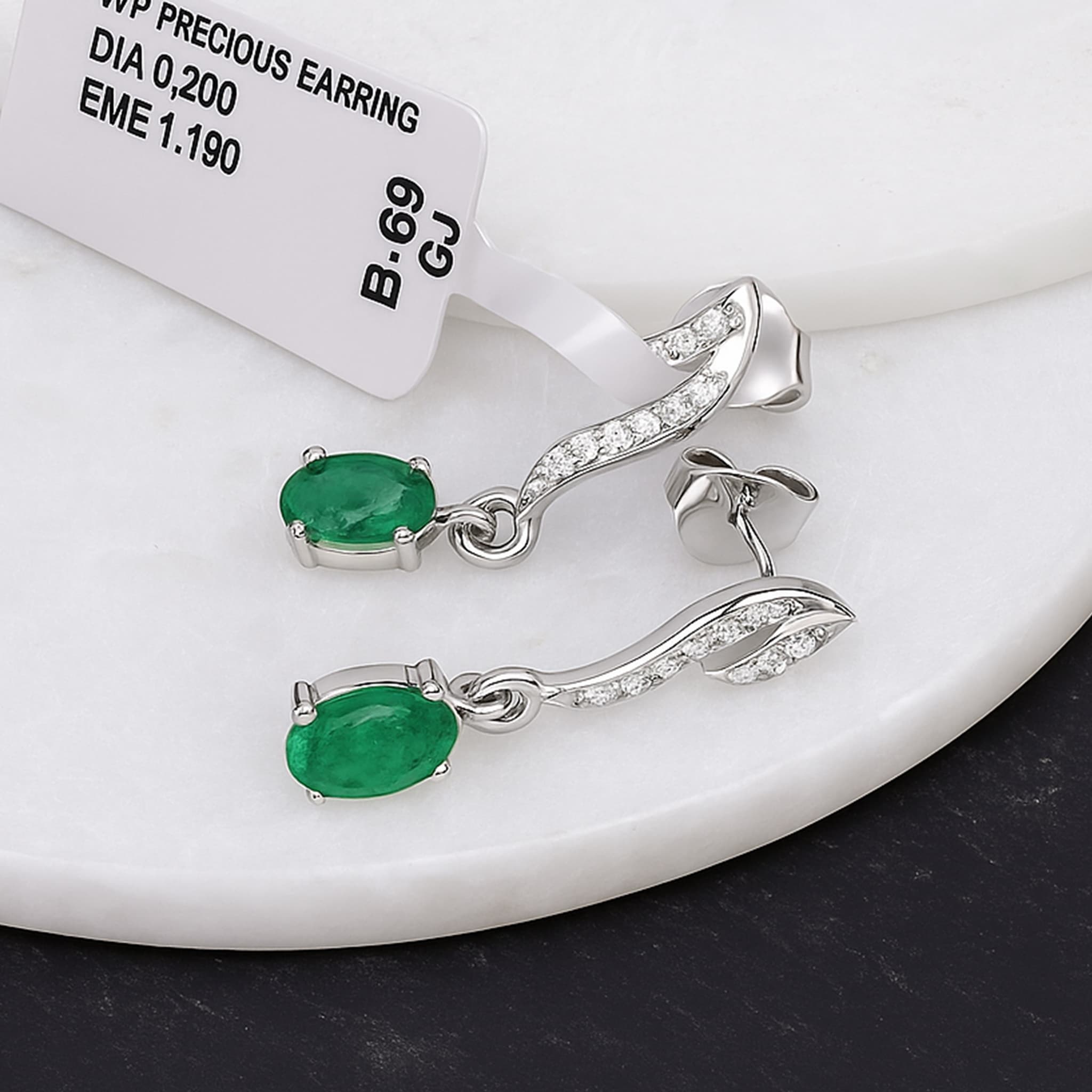Emerald Diamond Leaf Drop Earrings
