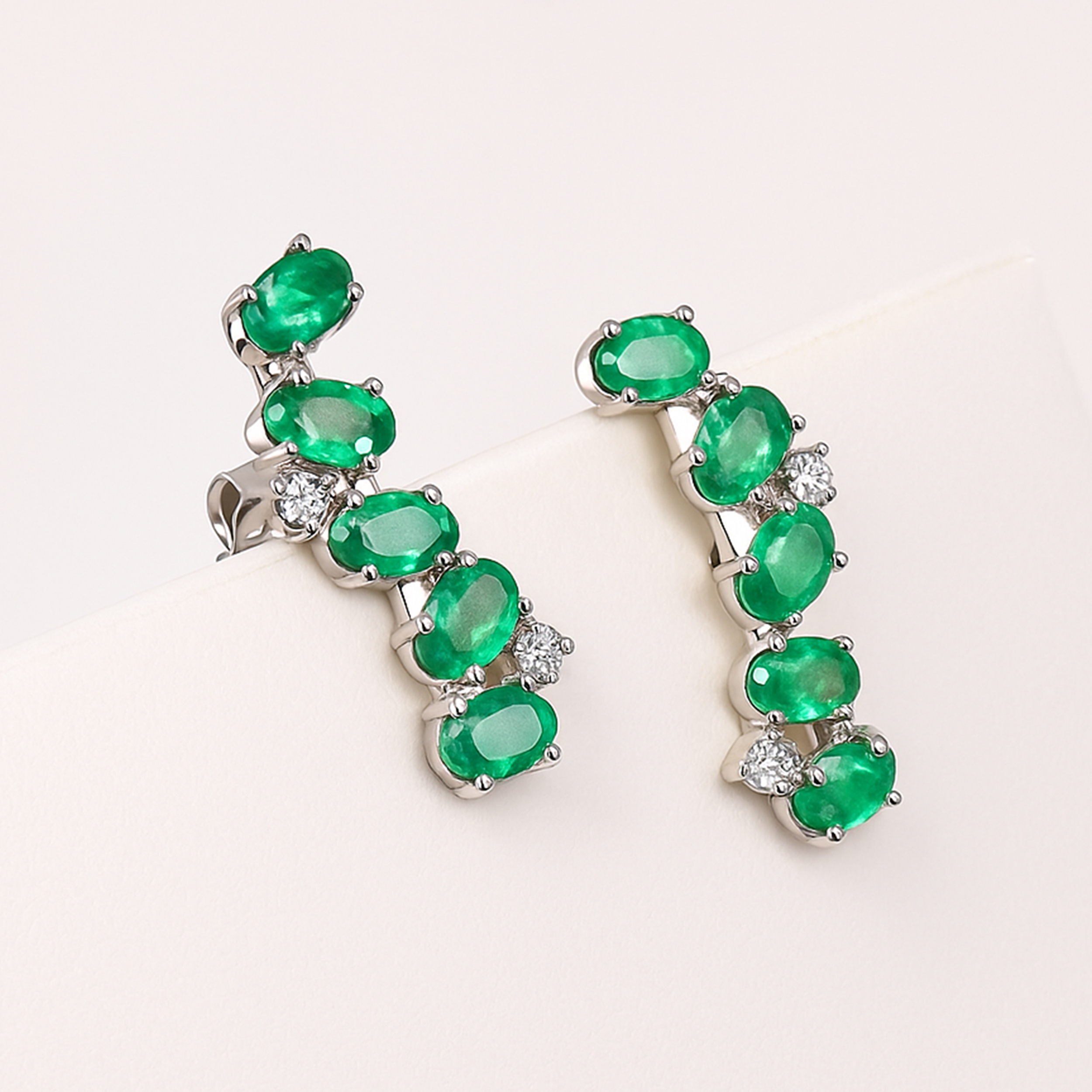 Emerald Diamond Climber Earrings alternate view