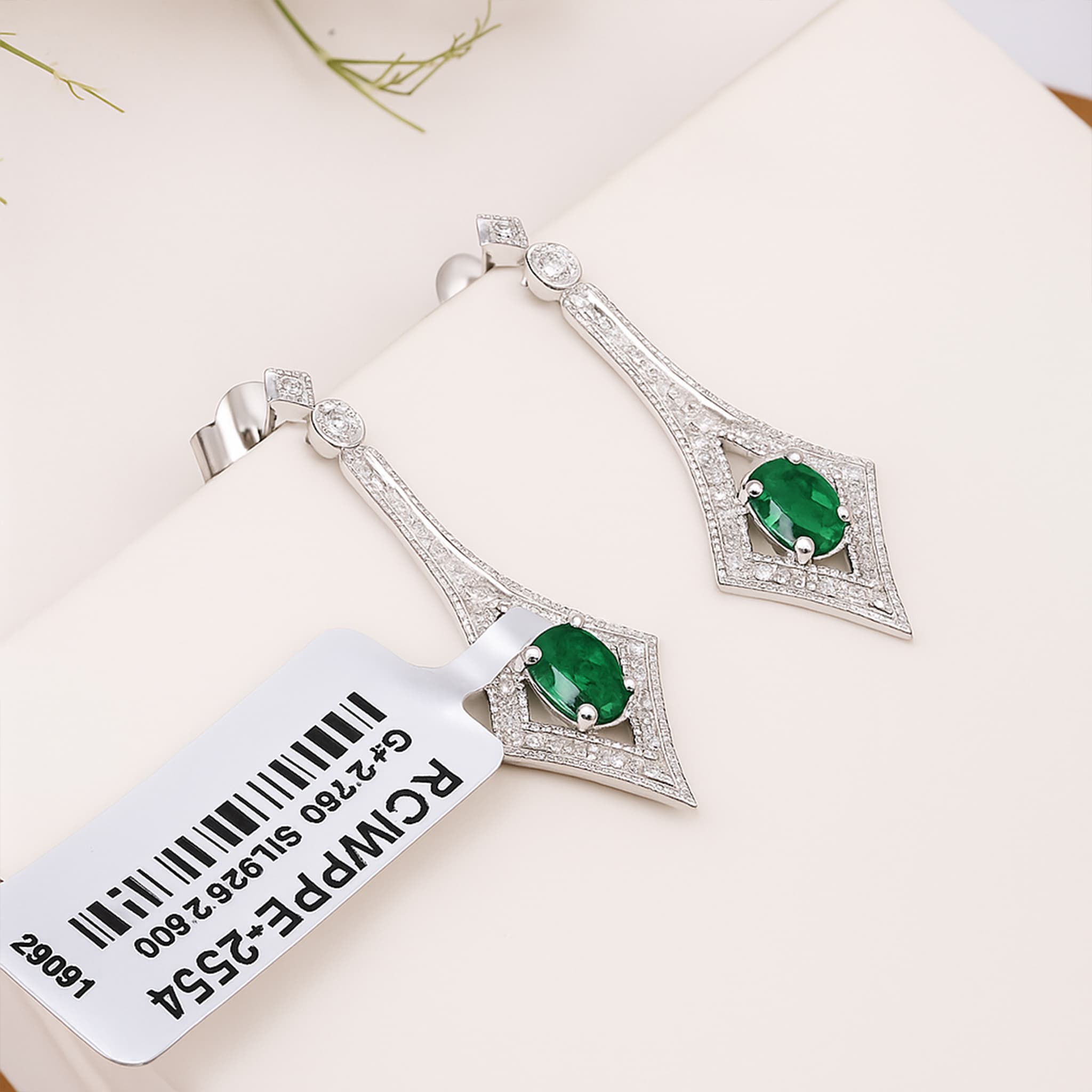 Emerald Diamond Geometric Drop Earrings
