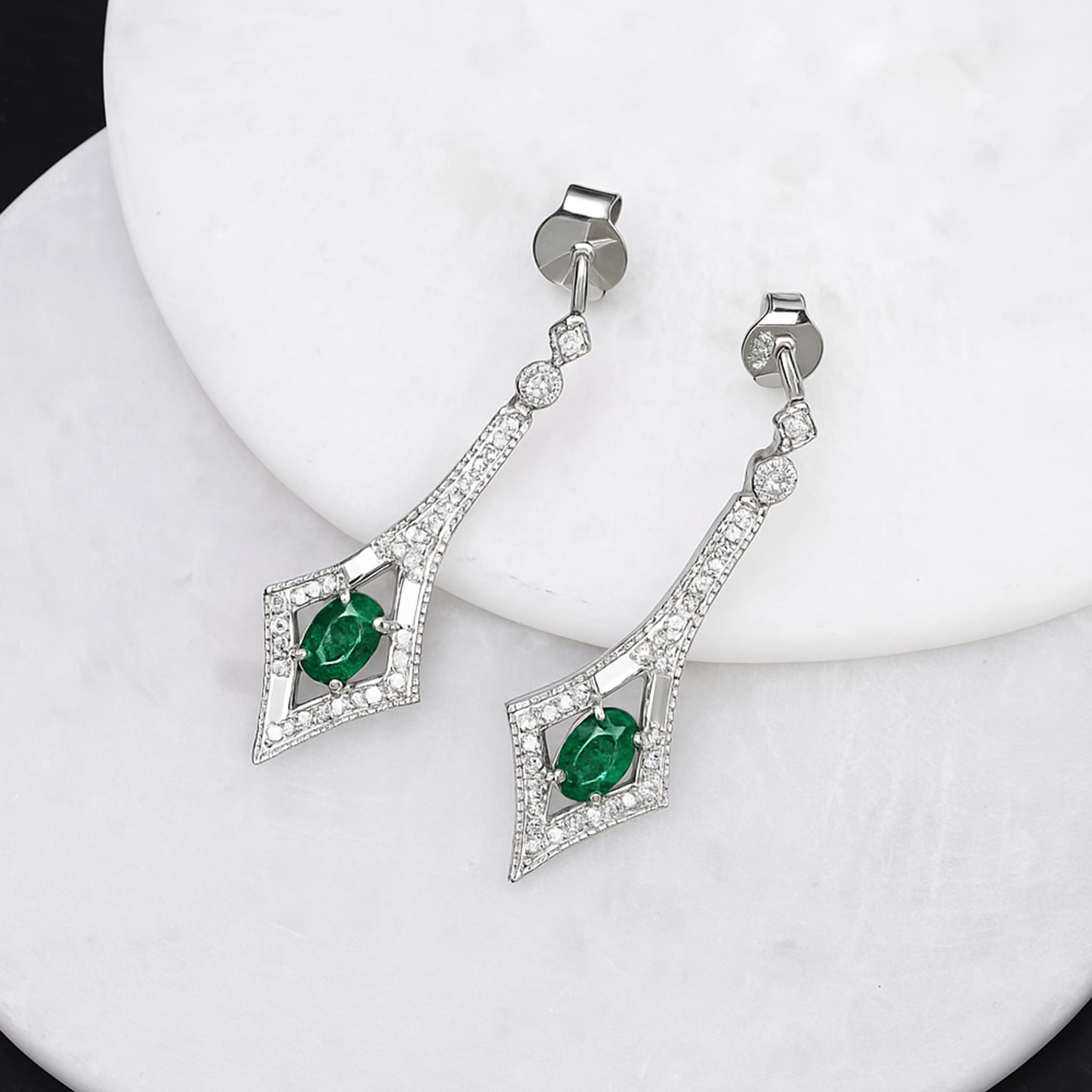 Emerald Diamond Geometric Drop Earrings