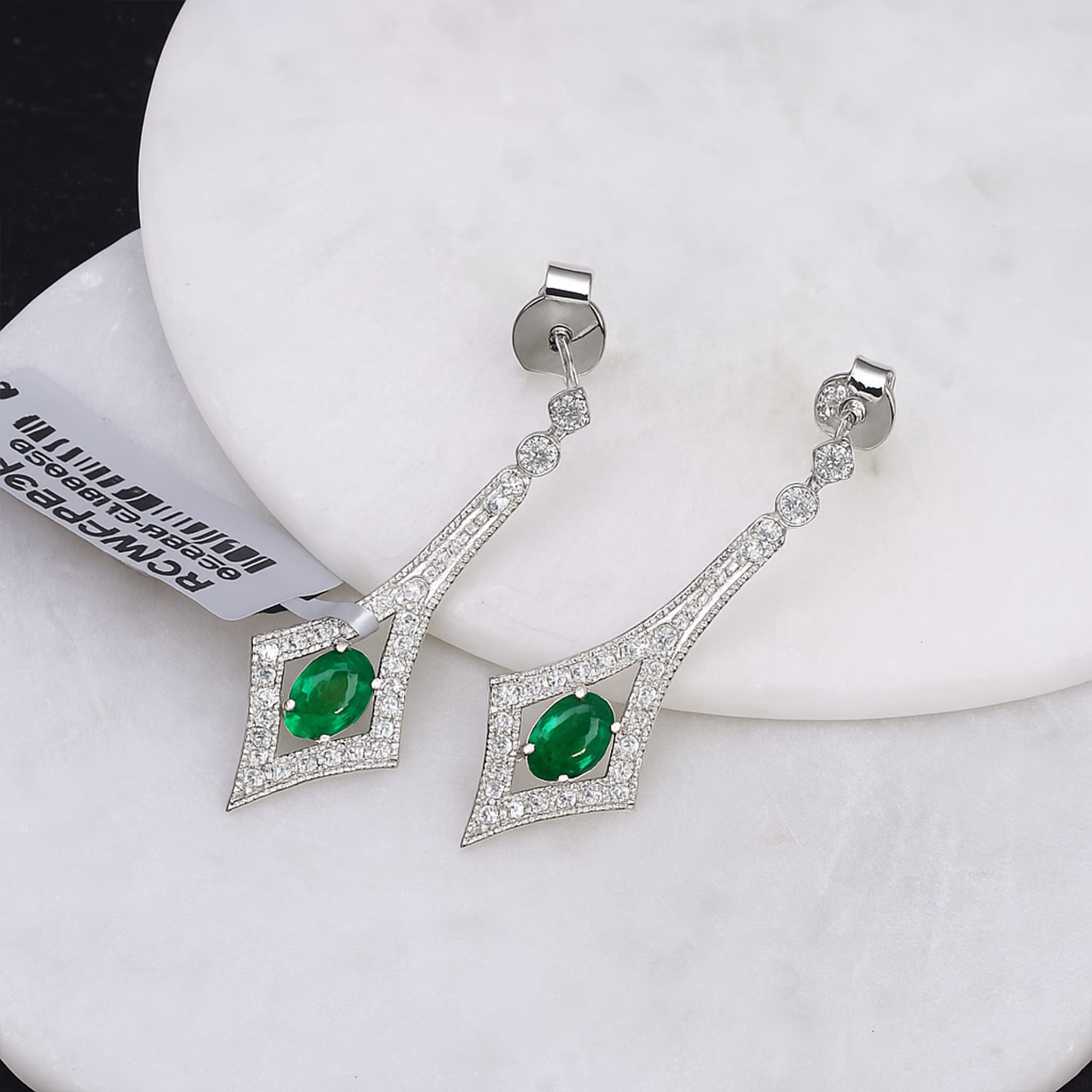 Emerald Diamond Geometric Drop Earrings