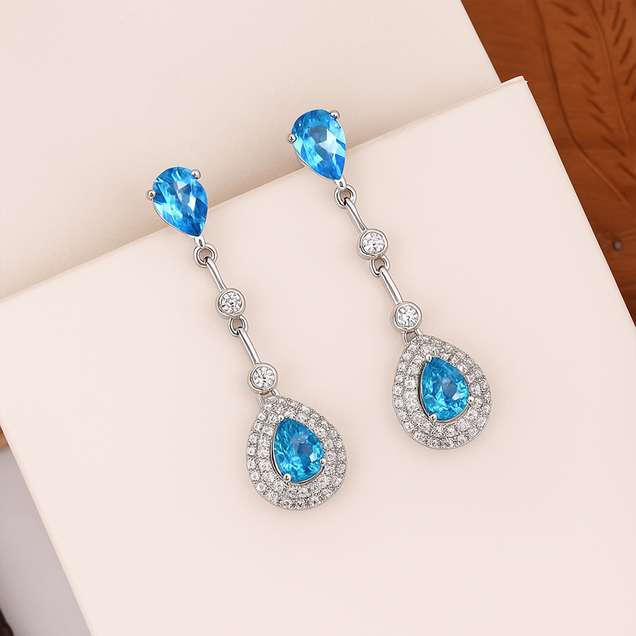 Blue Topaz Diamond Teardrop Earrings