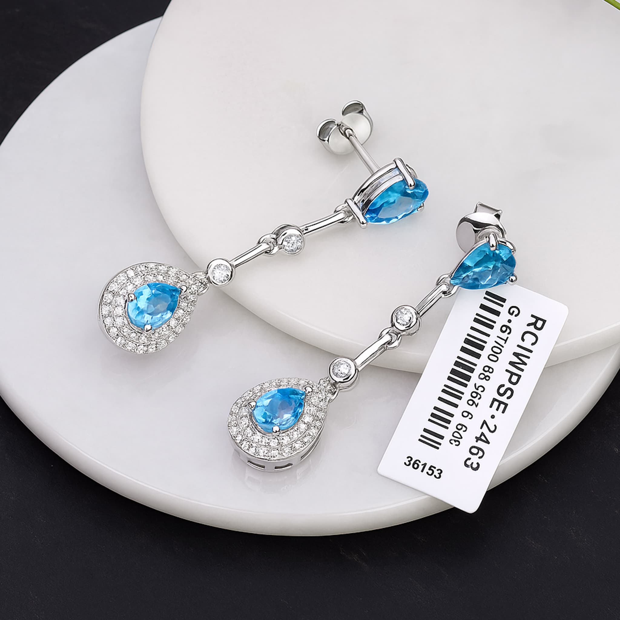 Blue Topaz Diamond Teardrop Earrings