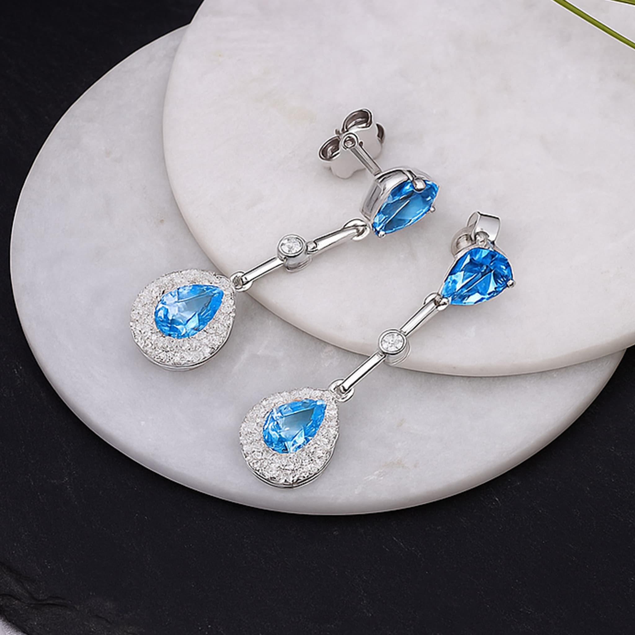 Blue Topaz Diamond Teardrop Earrings