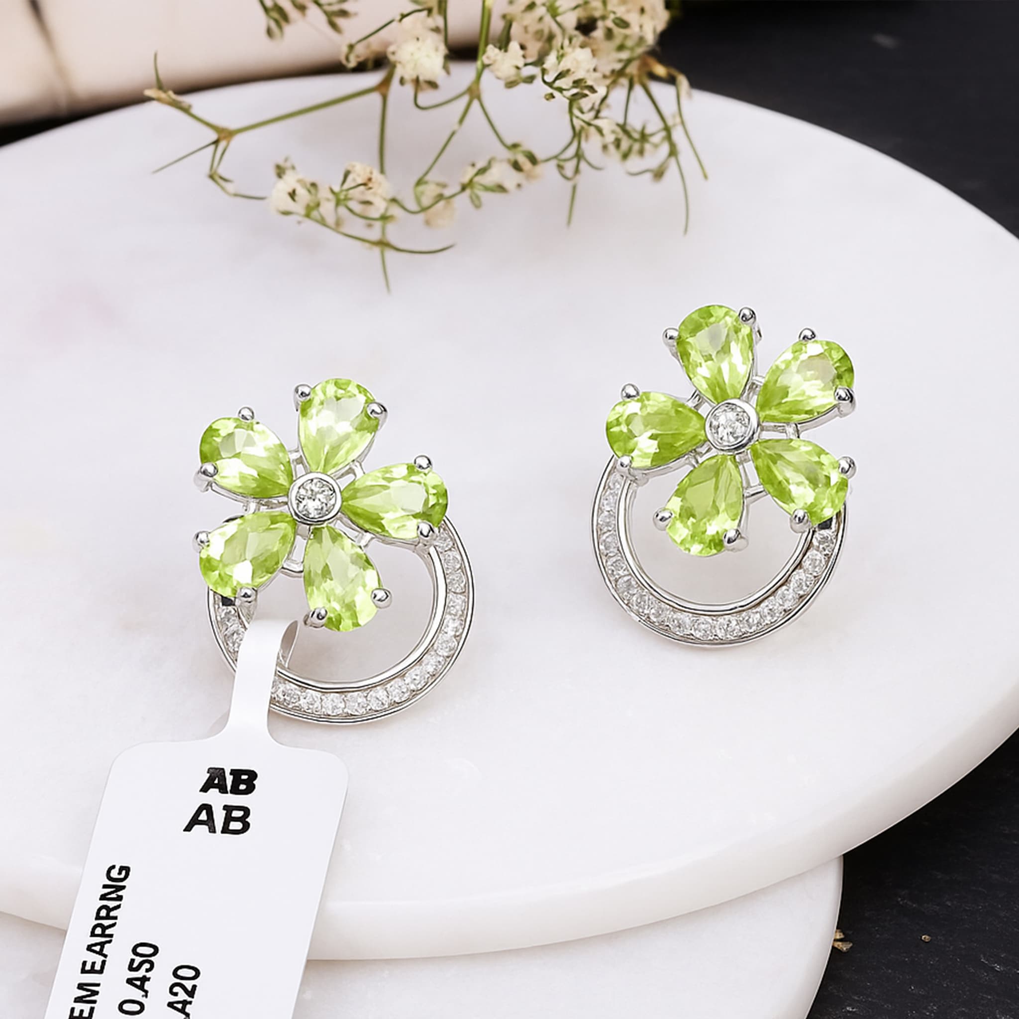 Peridot Floral Halo Stud Earrings alternate view