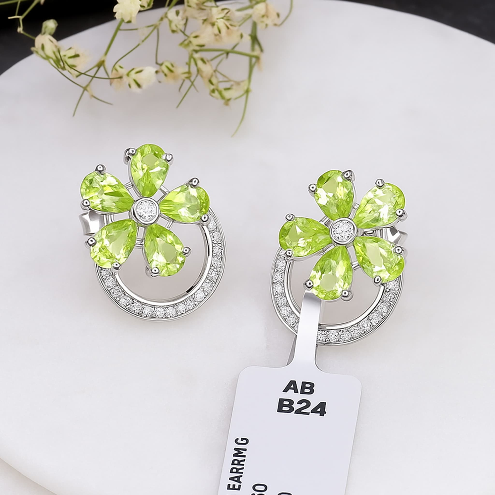 Peridot Floral Halo Stud Earrings