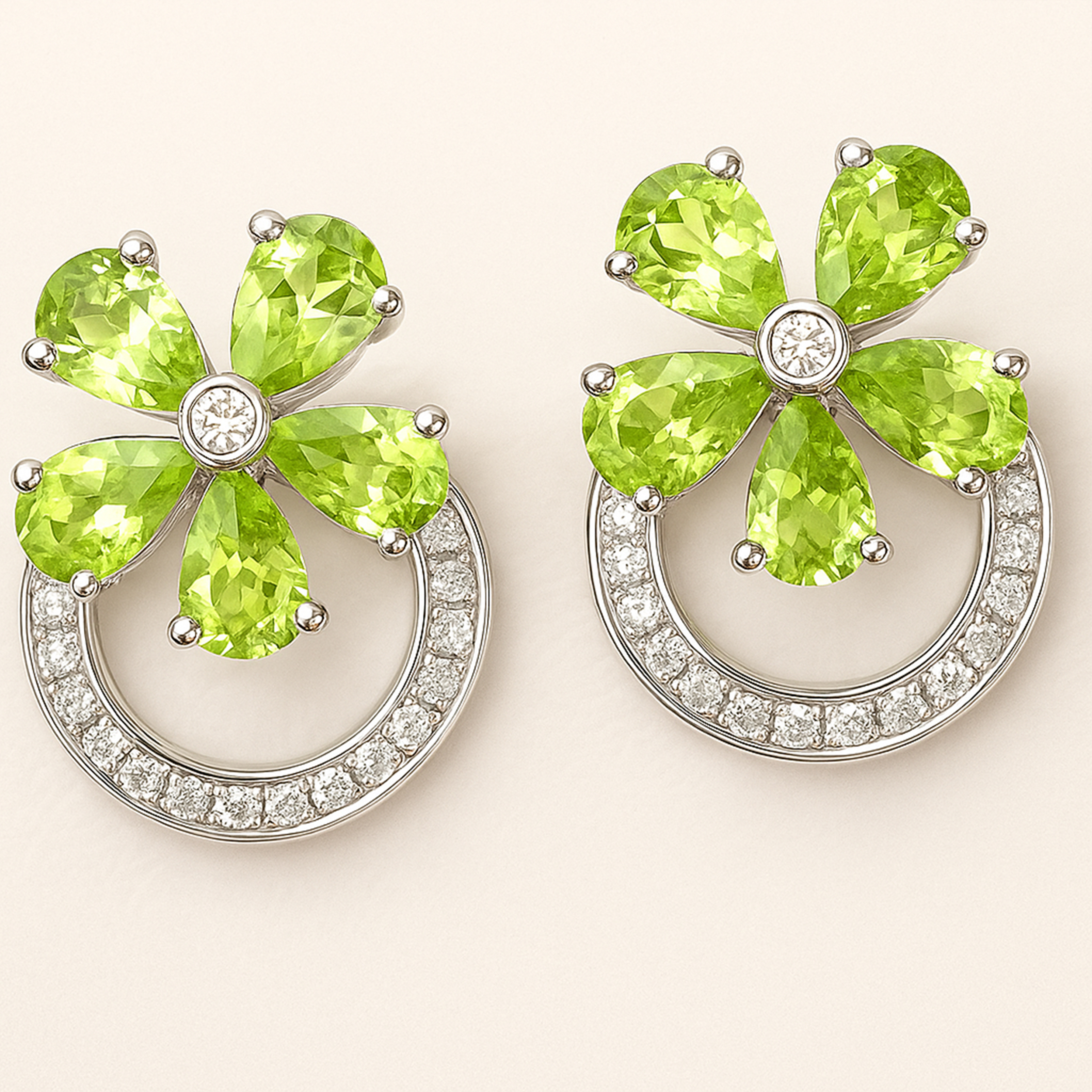 Peridot Floral Halo Stud Earrings