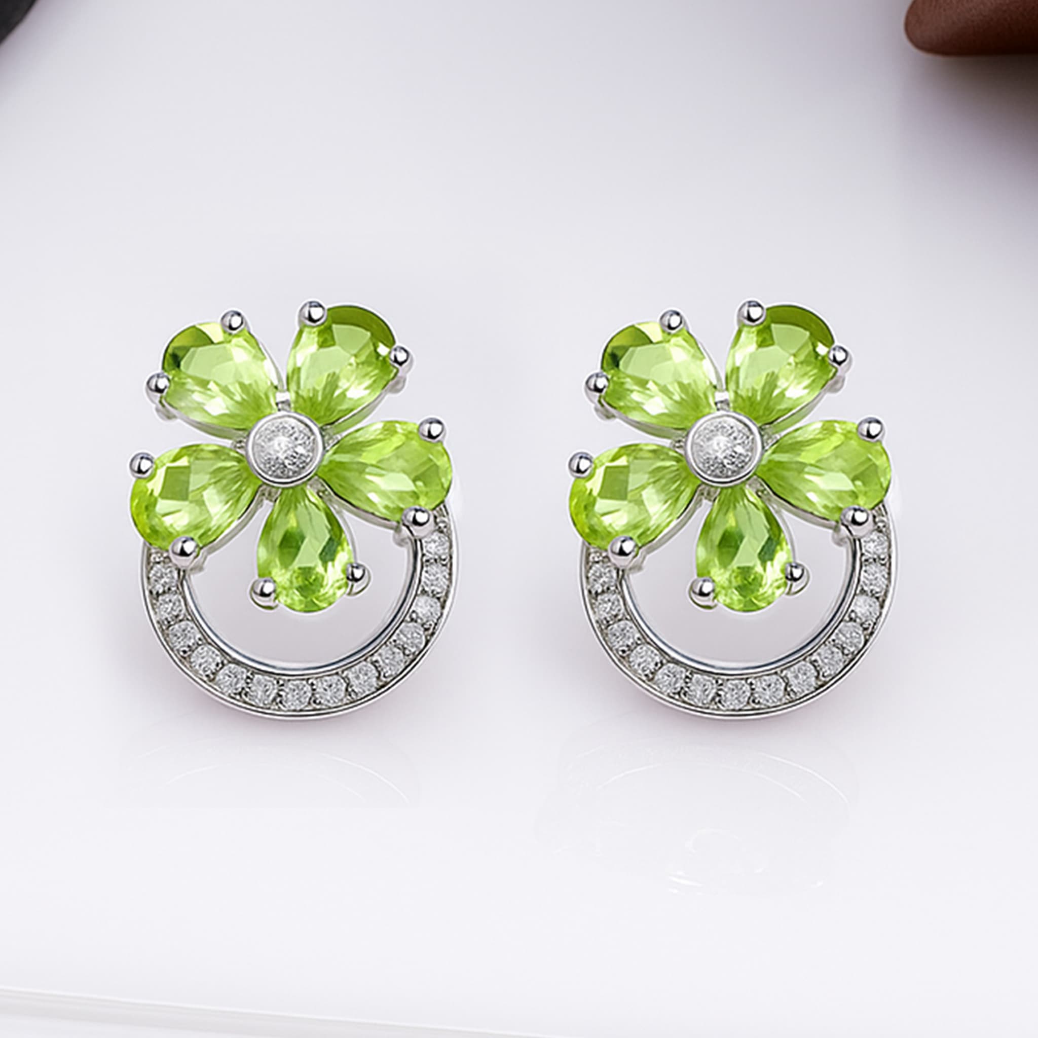 Peridot Floral Halo Stud Earrings