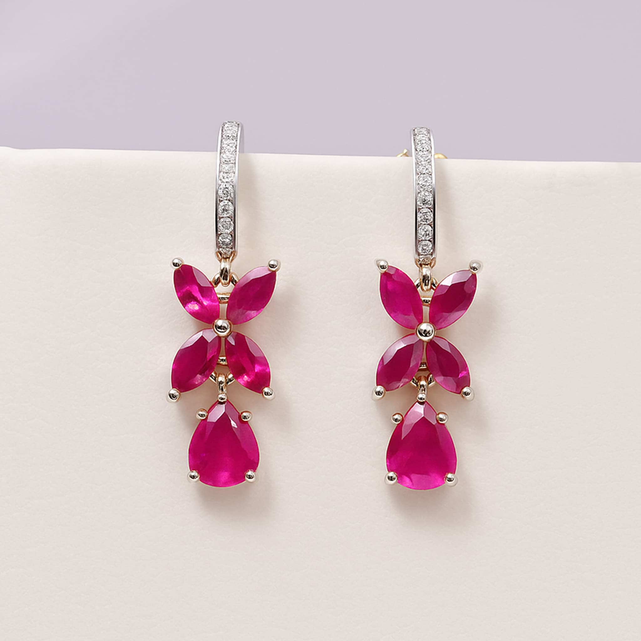 Roselle Ruby Diamond Floral Drop Earrings