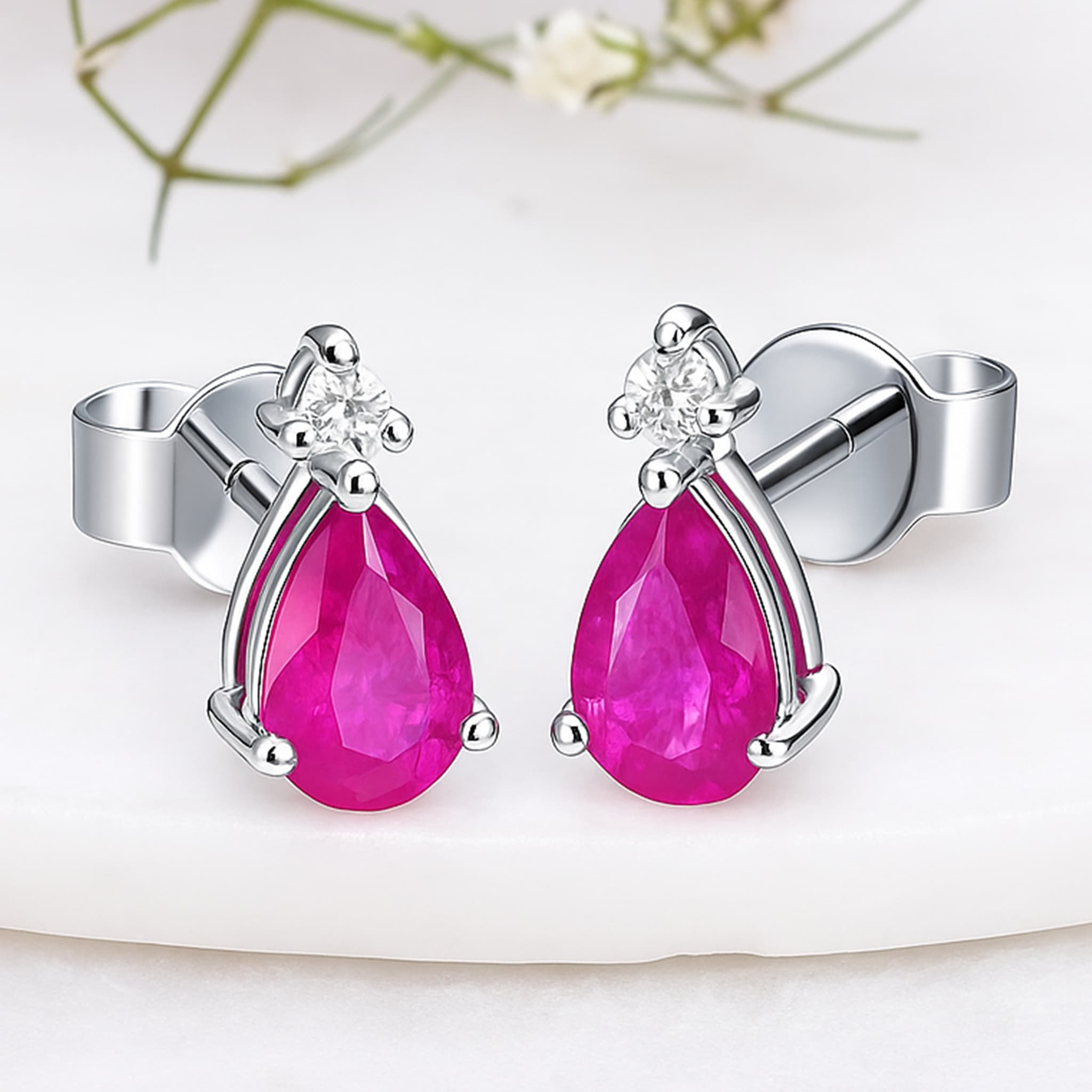 Celeste Ruby Teardrop Diamond Stud Earrings