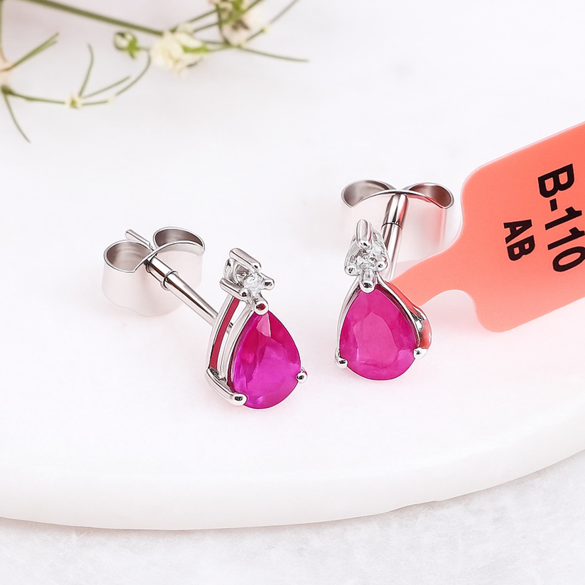 Celeste Ruby Teardrop Diamond Stud Earrings alternate view