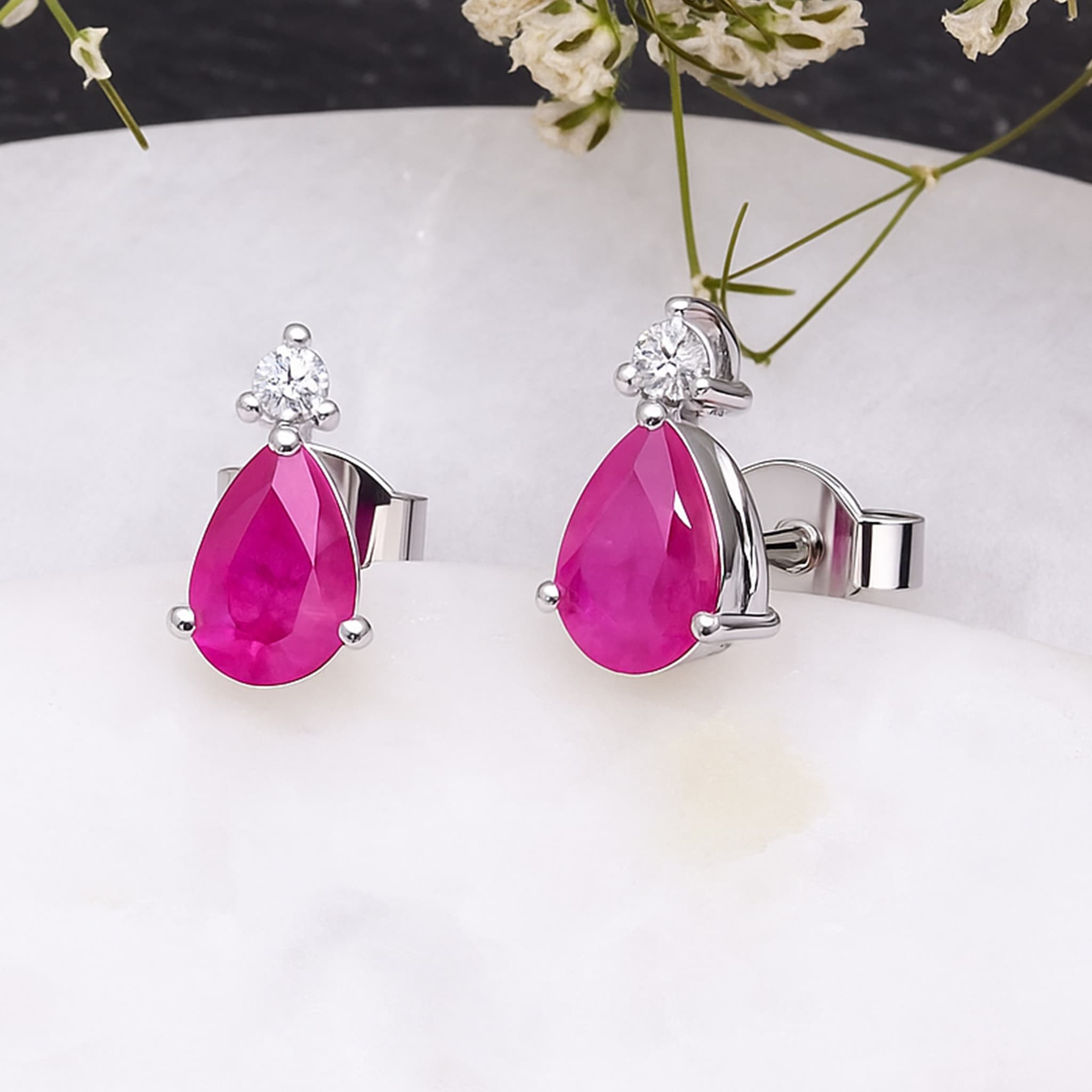 Celeste Ruby Teardrop Diamond Stud Earrings