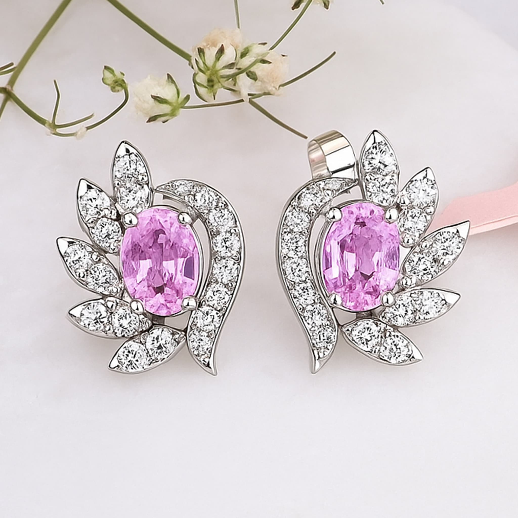 Aurielle Pink Sapphire Diamond Floral Stud Earrings