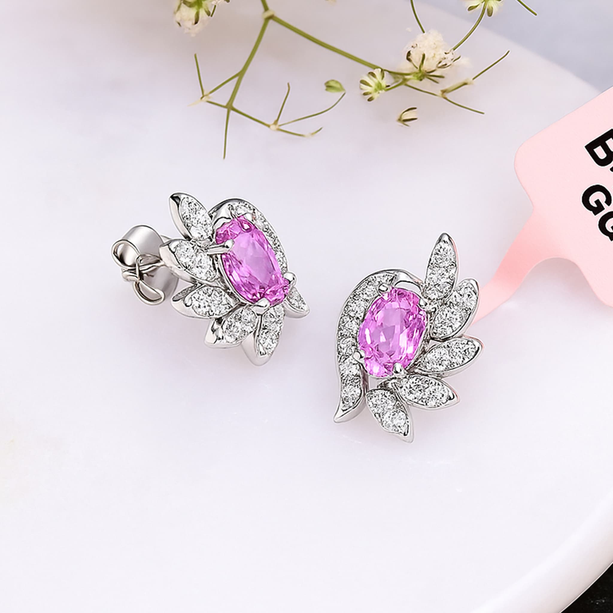 Aurielle Pink Sapphire Diamond Floral Stud Earrings