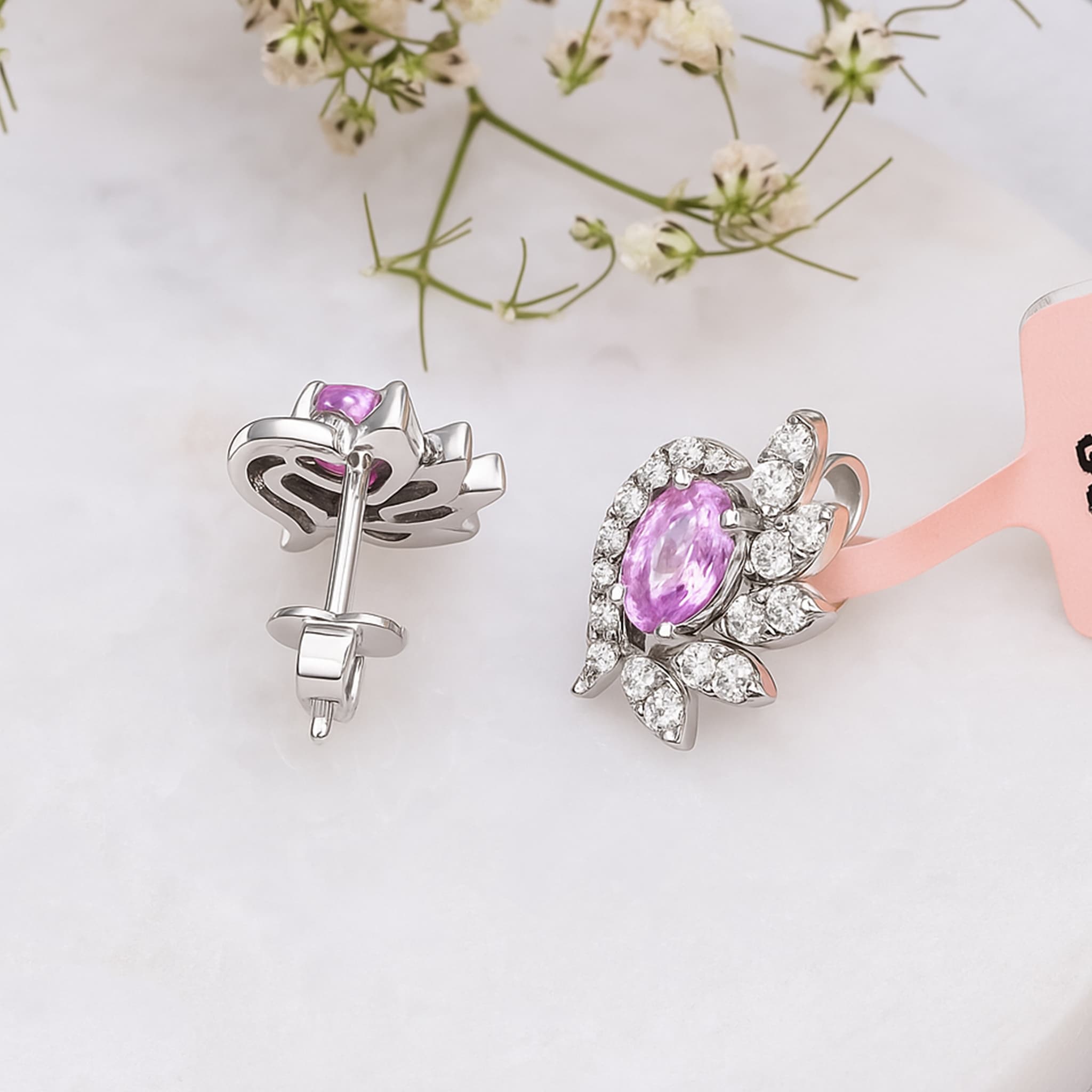 Aurielle Pink Sapphire Diamond Floral Stud Earrings