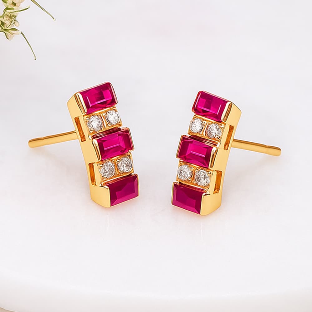 Veloura Ruby Diamond Bar Stud Earrings alternate view