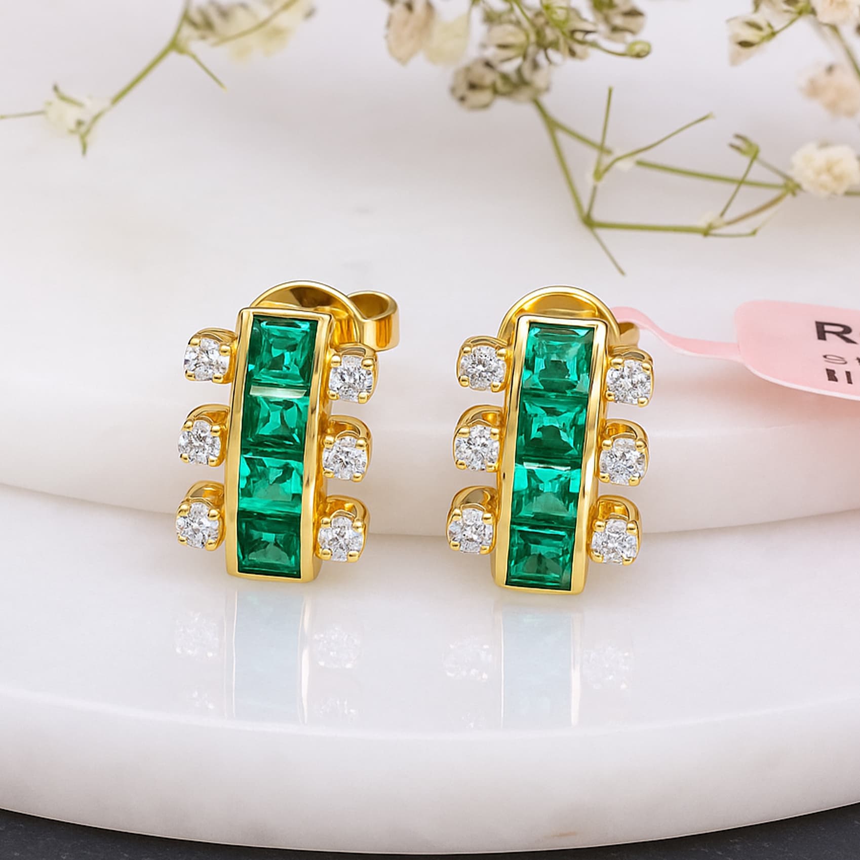 Regalia Emerald Diamond Bar Stud Earrings