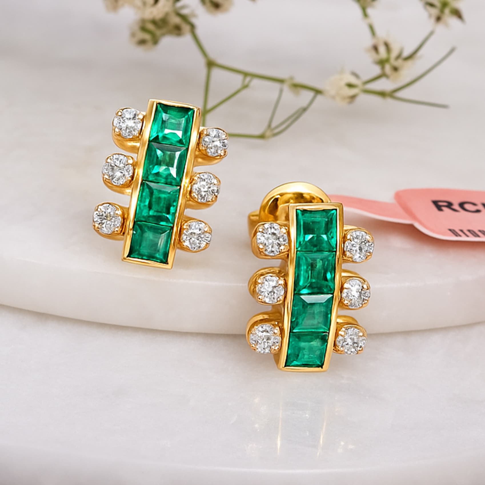 Regalia Emerald Diamond Bar Stud Earrings