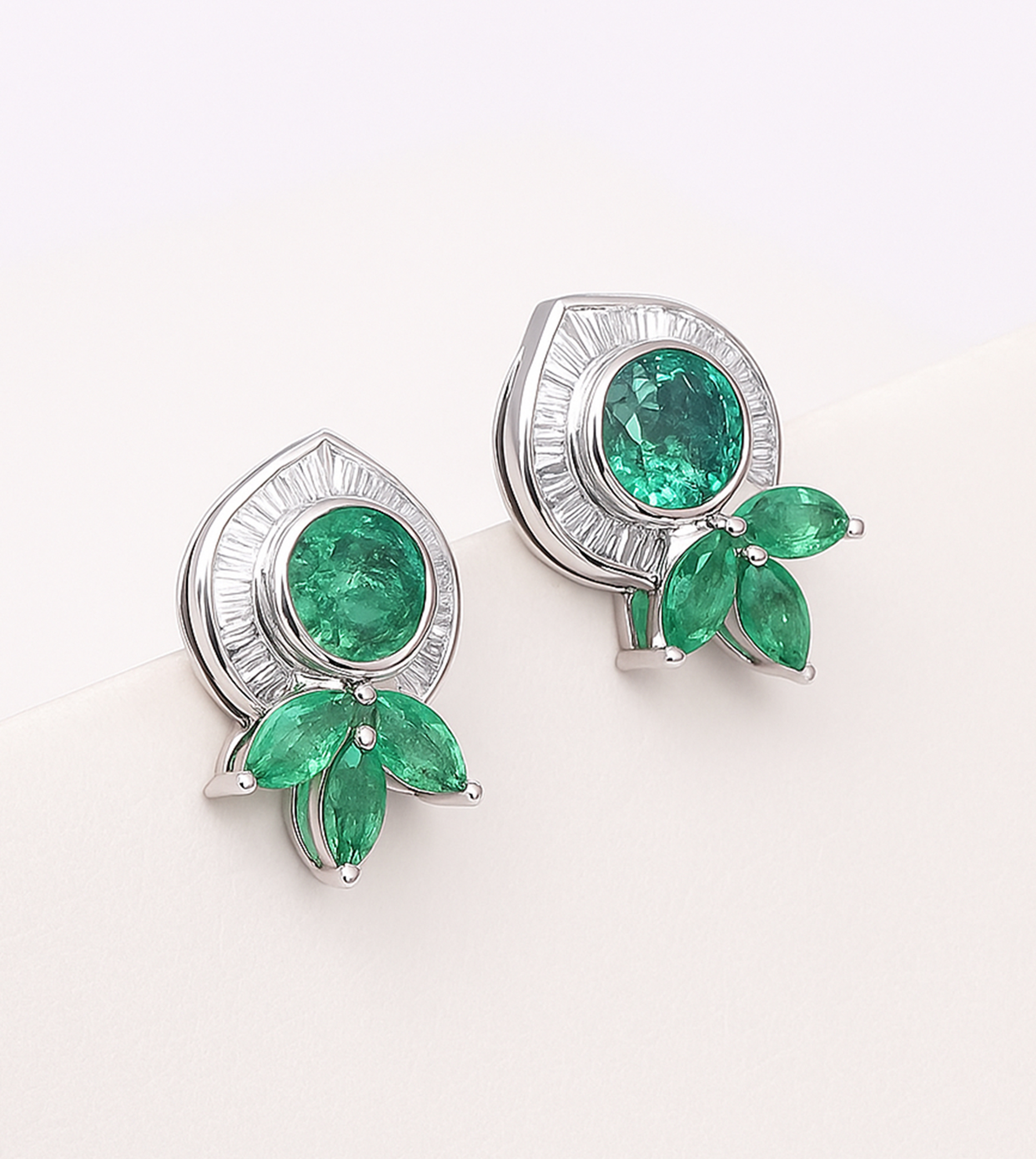 Elysian Emerald Diamond Floral Stud Earrings