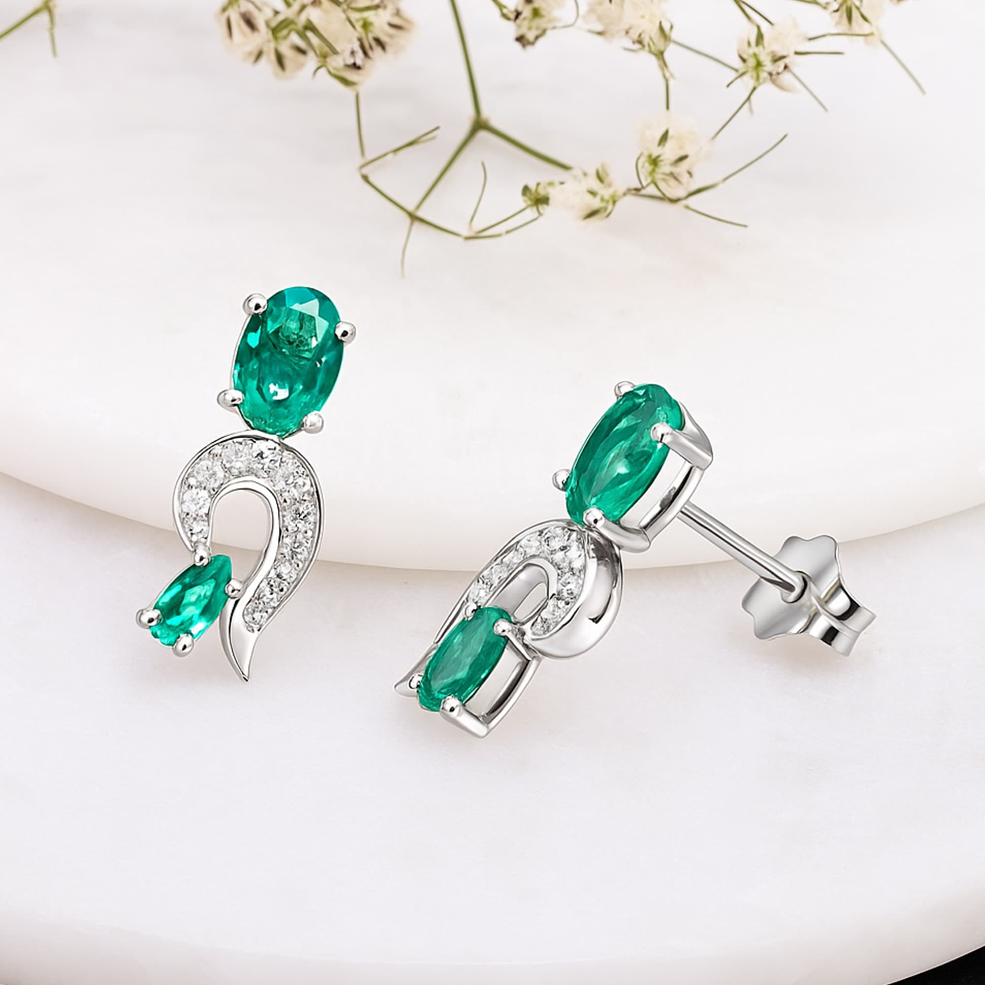 Seraphine Emerald Diamond Drop Earrings