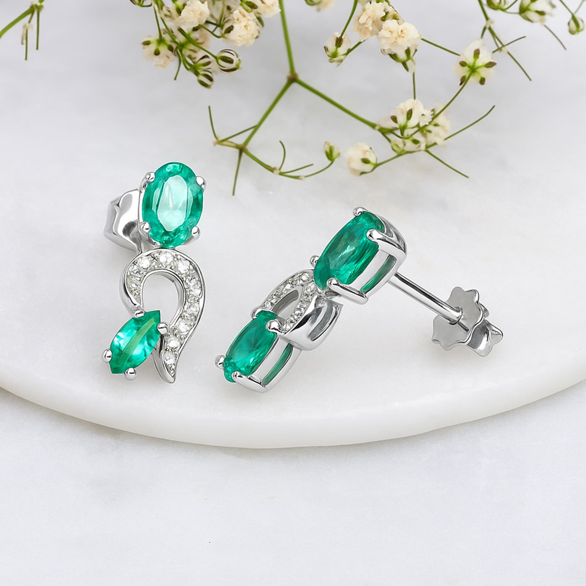 Seraphine Emerald Diamond Drop Earrings