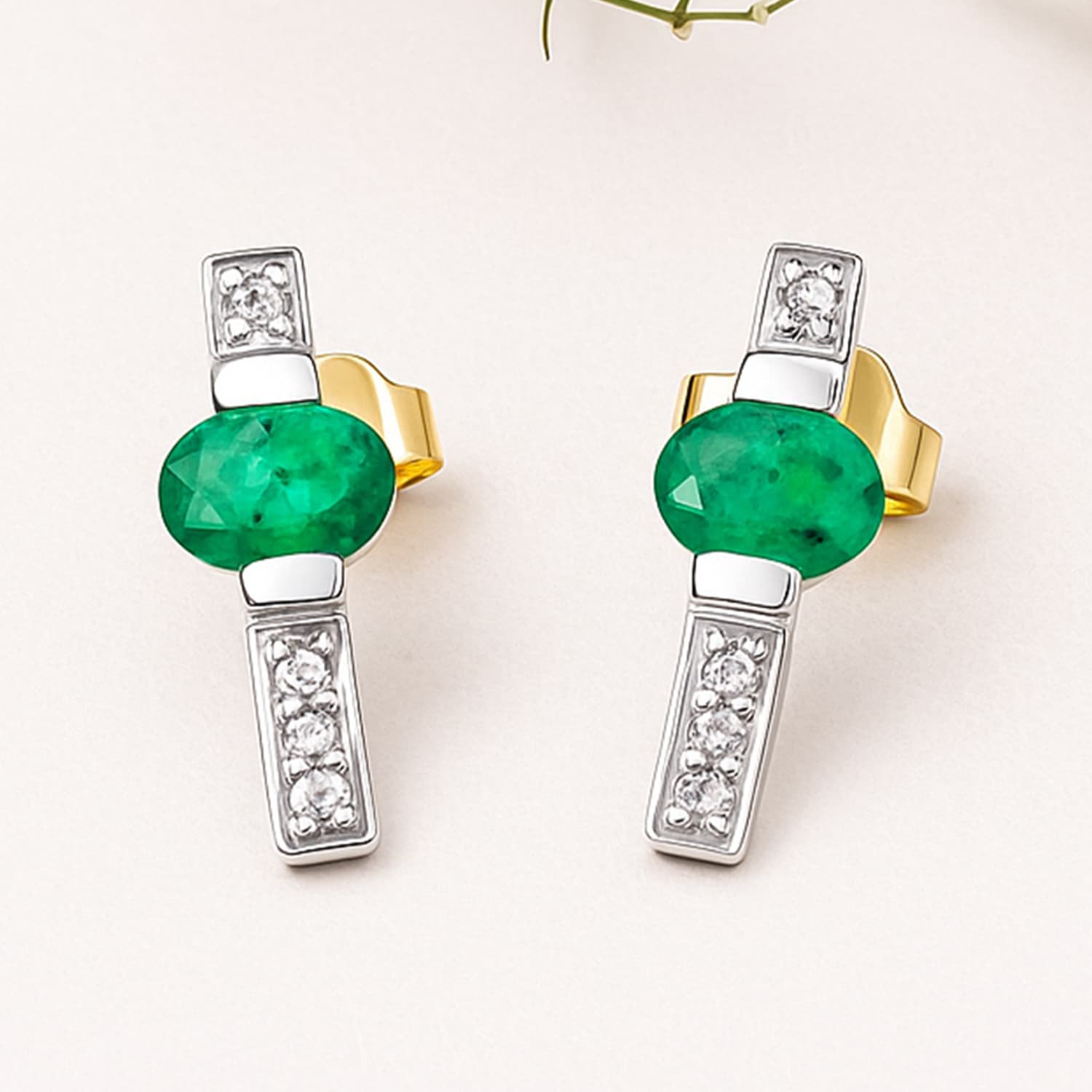 Emerald Diamond Modern Bar Stud Earrings