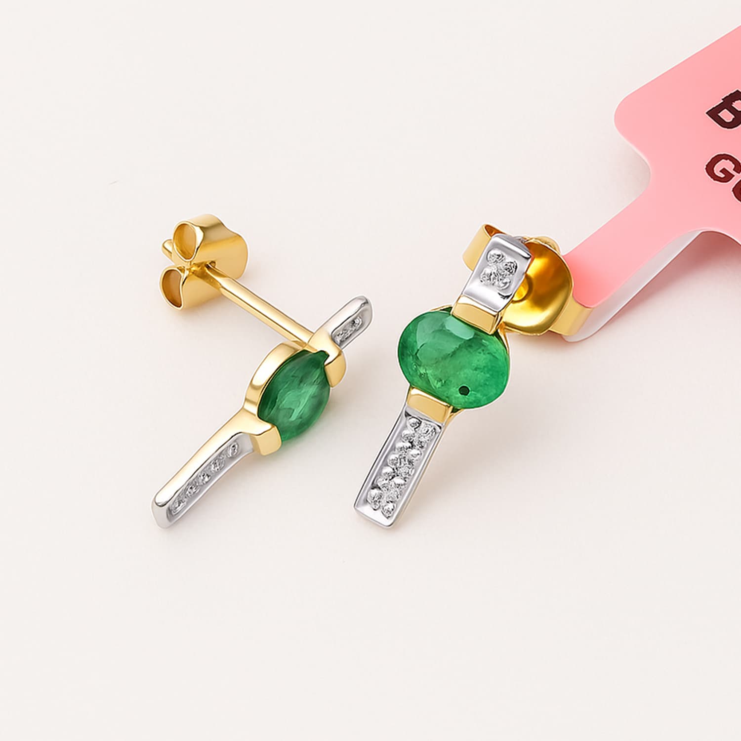Emerald Diamond Modern Bar Stud Earrings