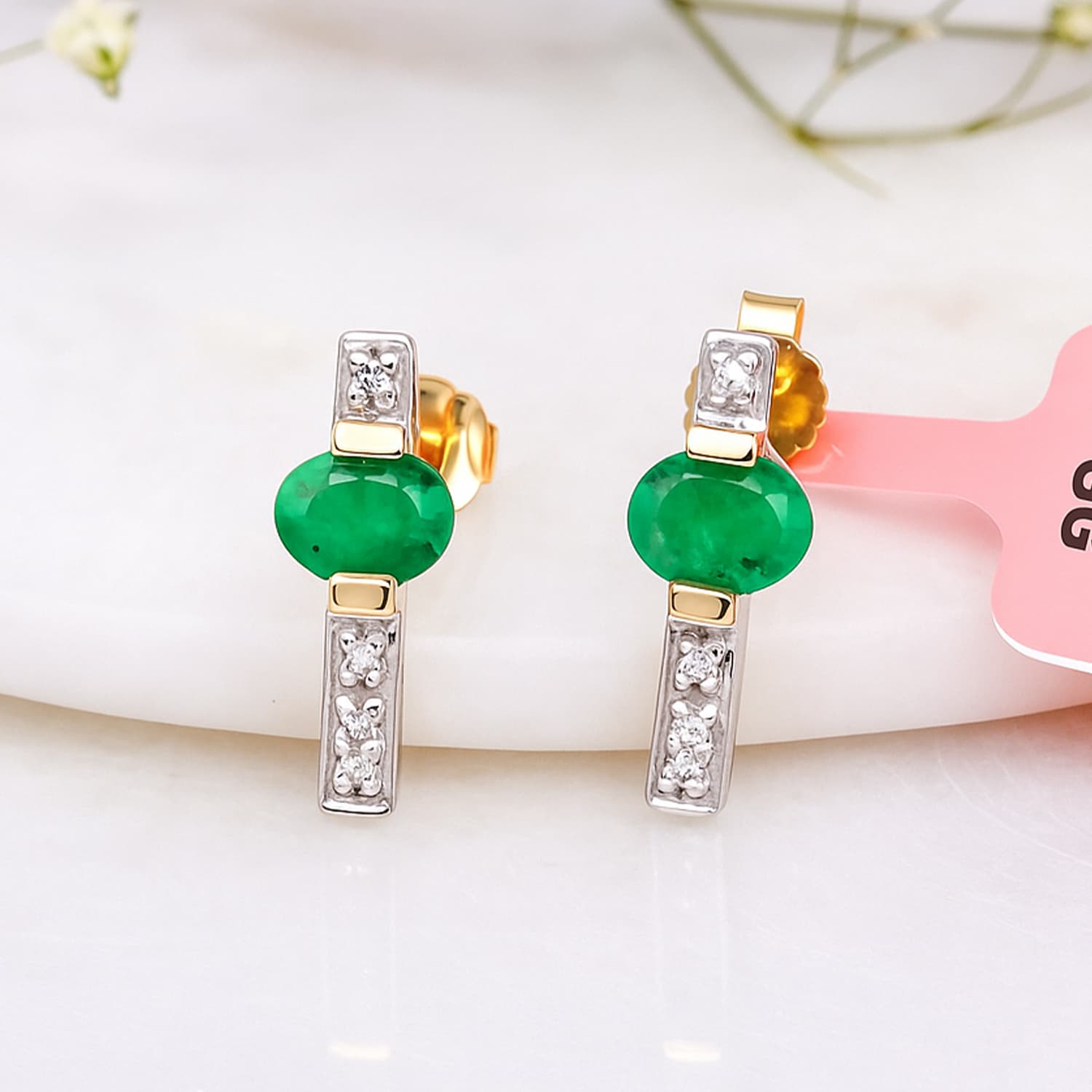 Emerald Diamond Modern Bar Stud Earrings