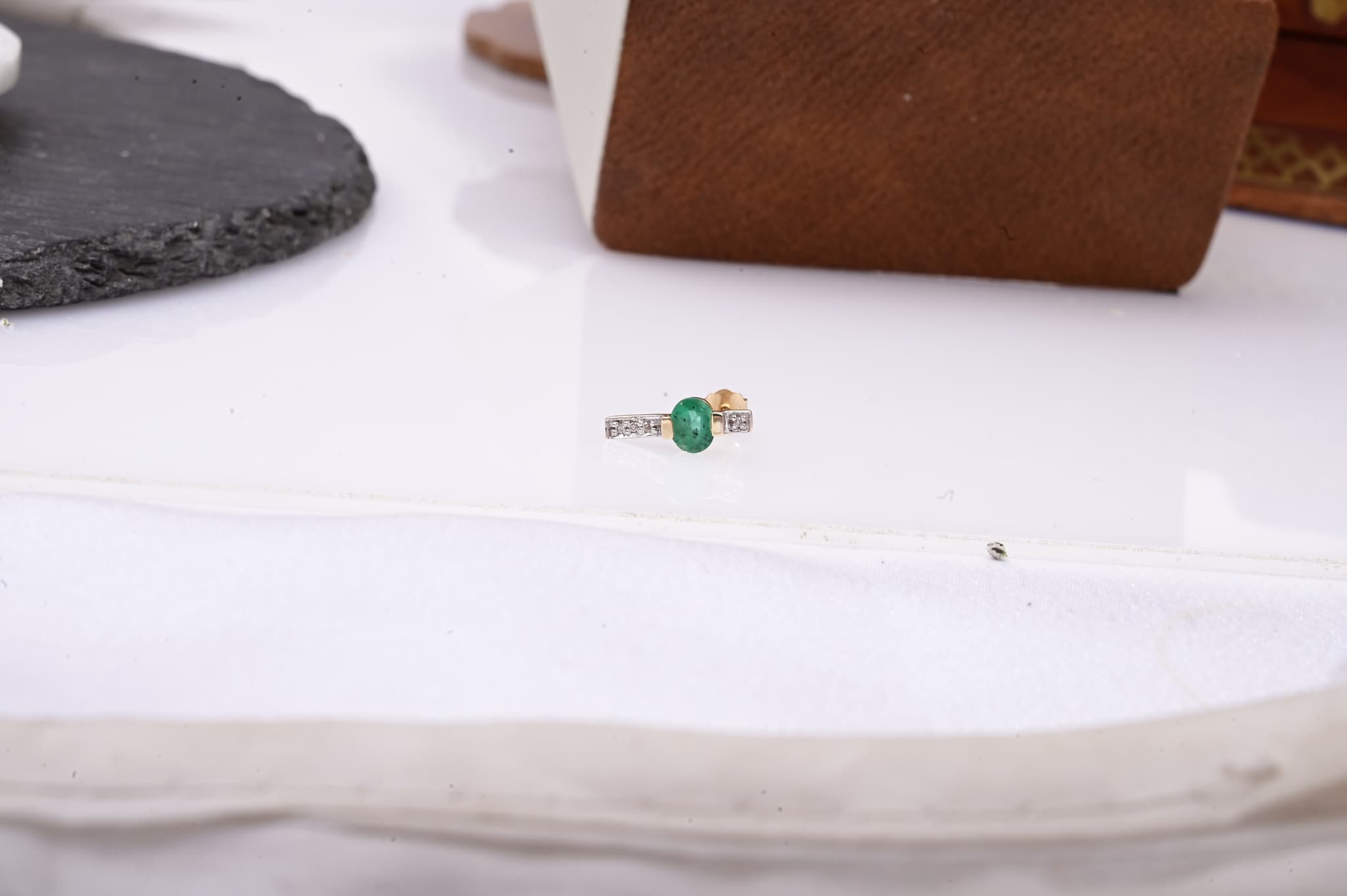 Emerald Diamond Modern Bar Stud Earrings