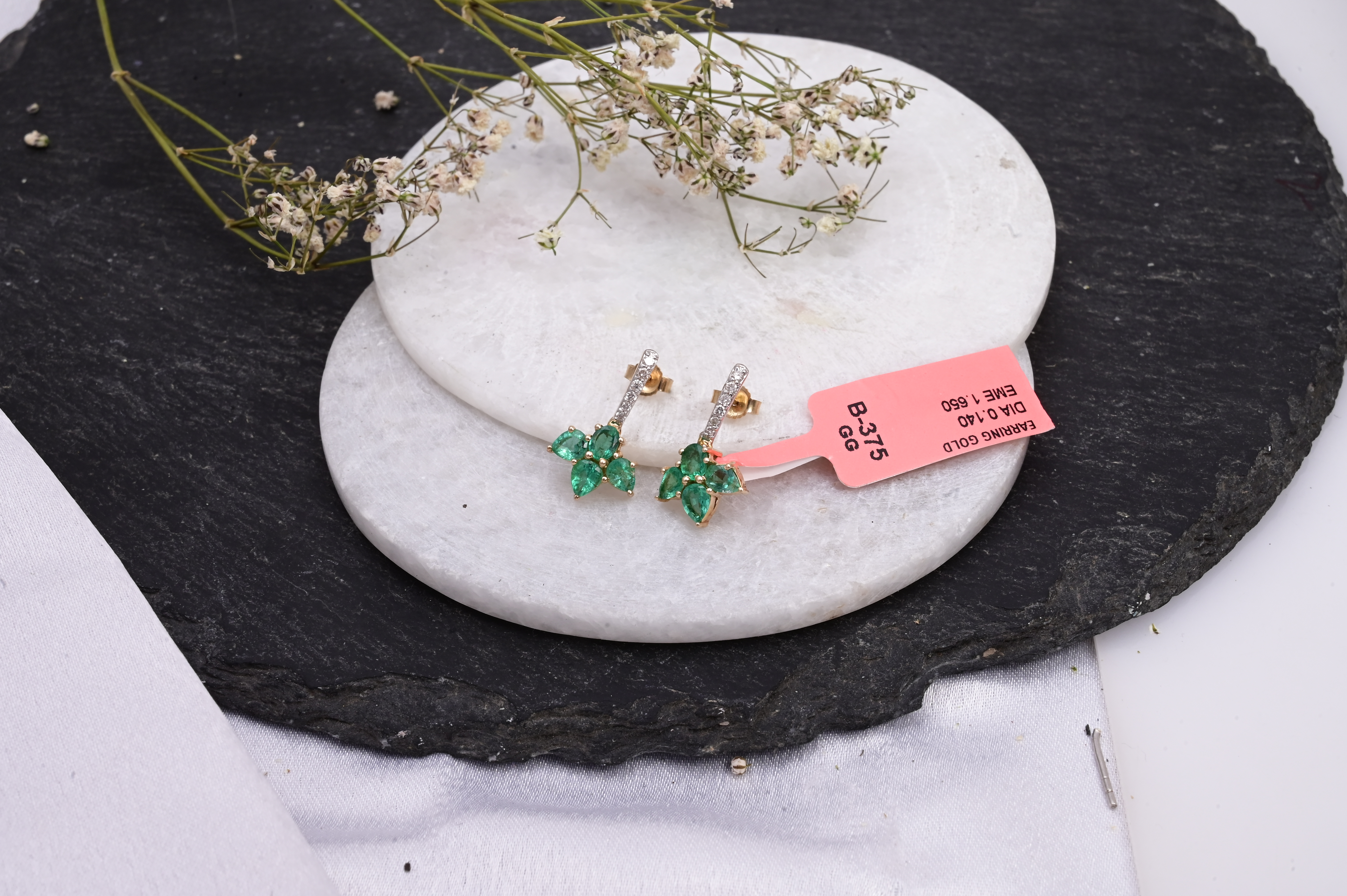 Emerald Petal Diamond Drop Stud Earrings