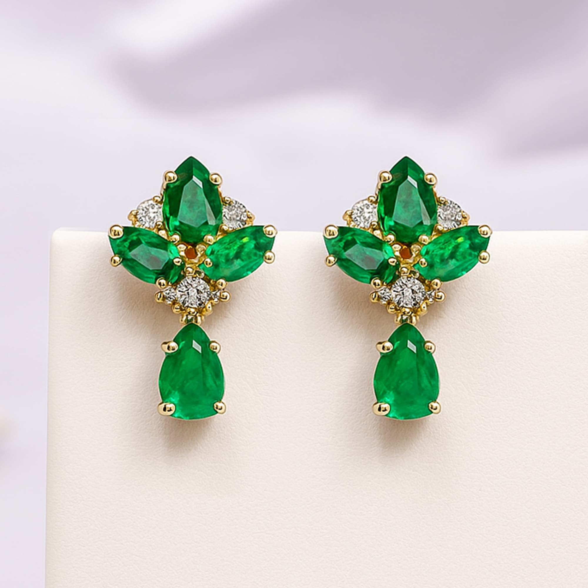 Imperial Emerald Diamond Floral Stud Earrings