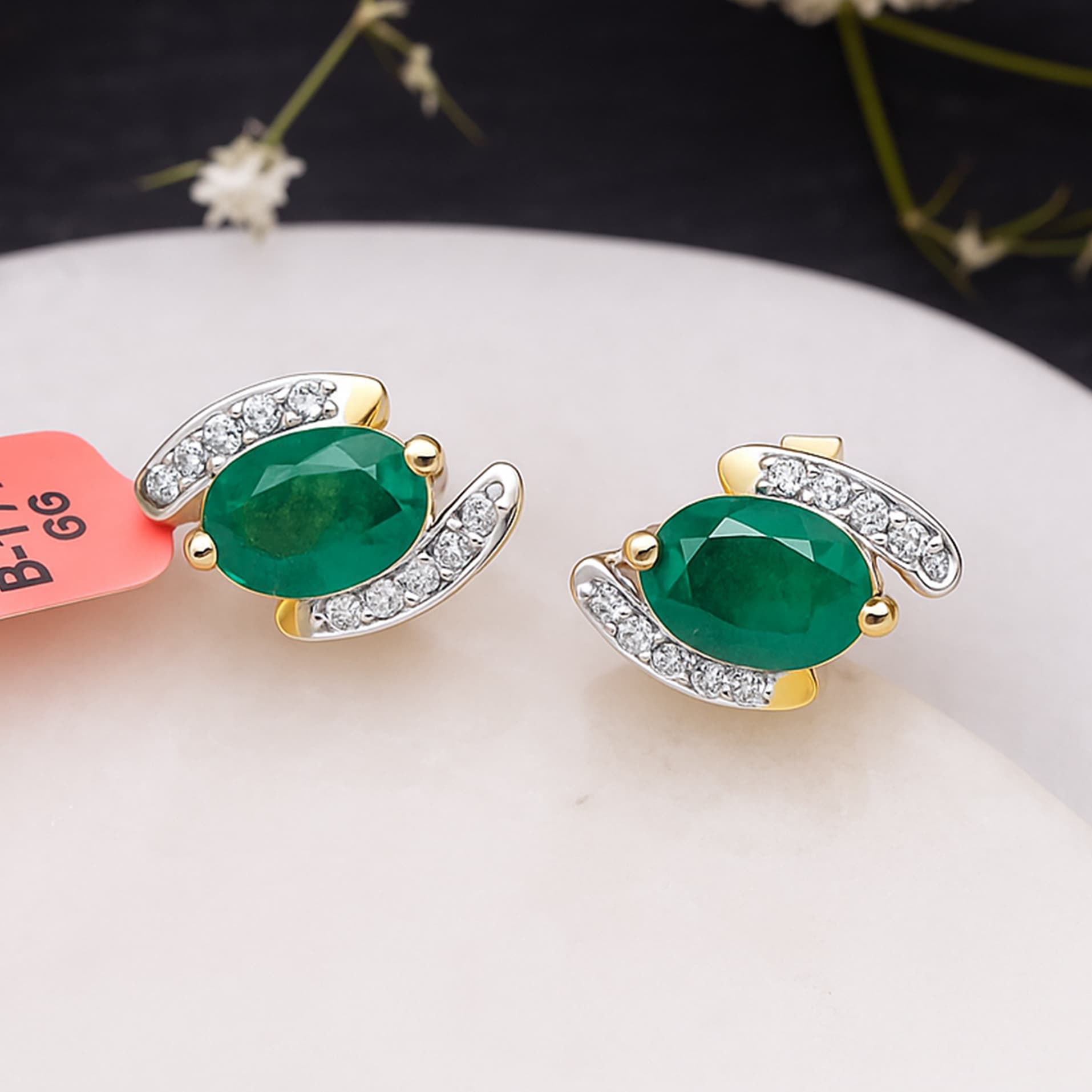 Emerald Aura Diamond Stud Earrings