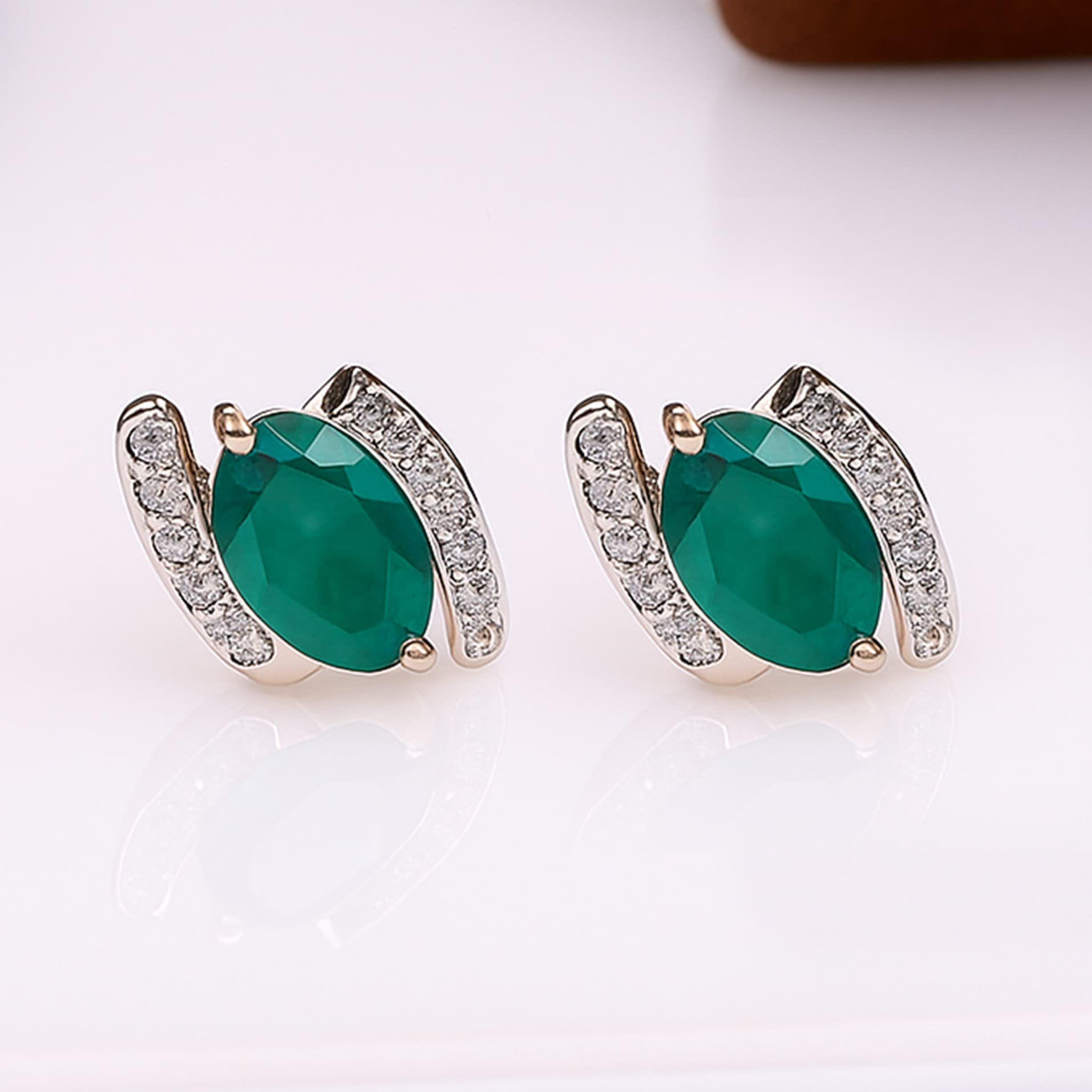 Emerald Aura Diamond Stud Earrings