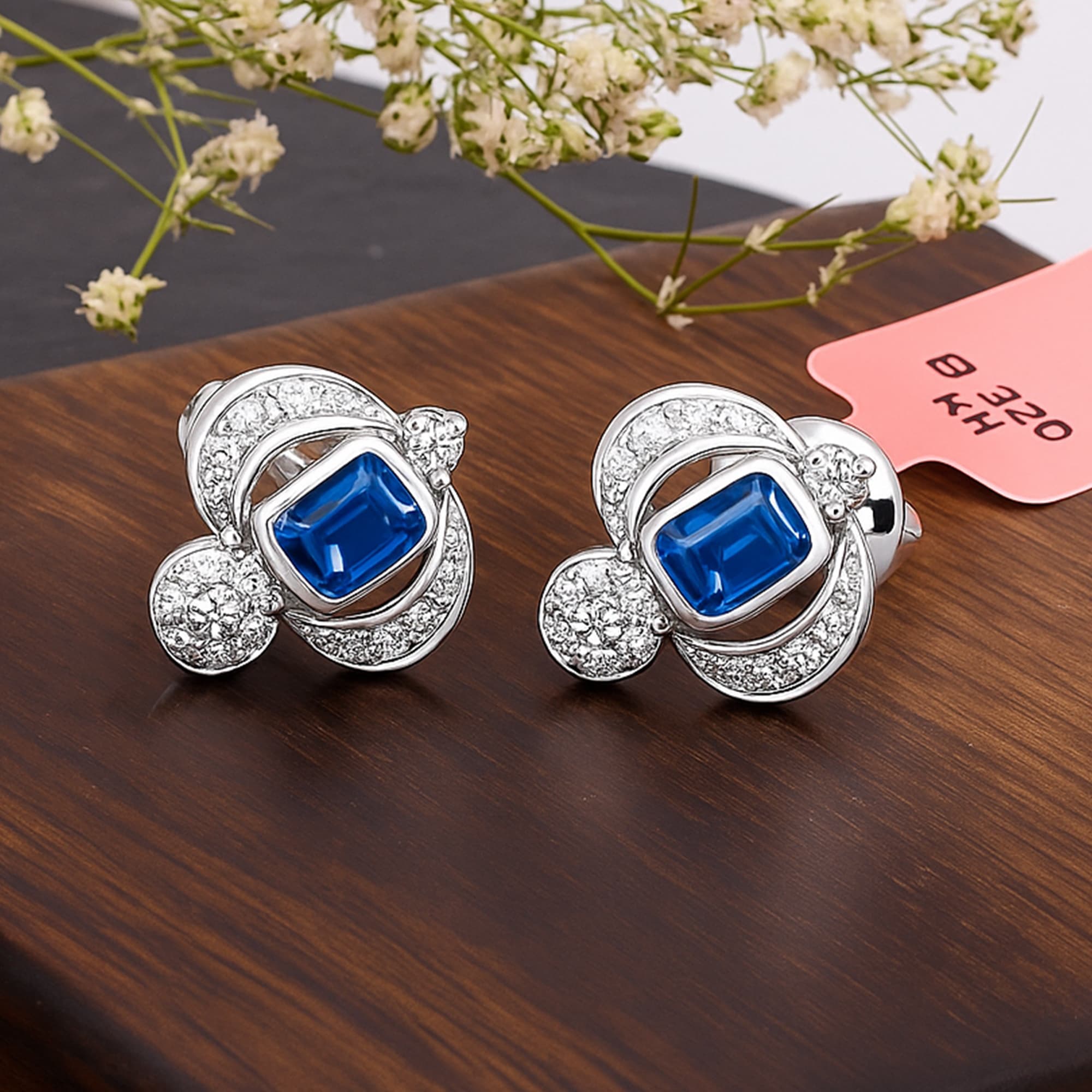 Royal Sapphire Diamond Designer Stud Earrings