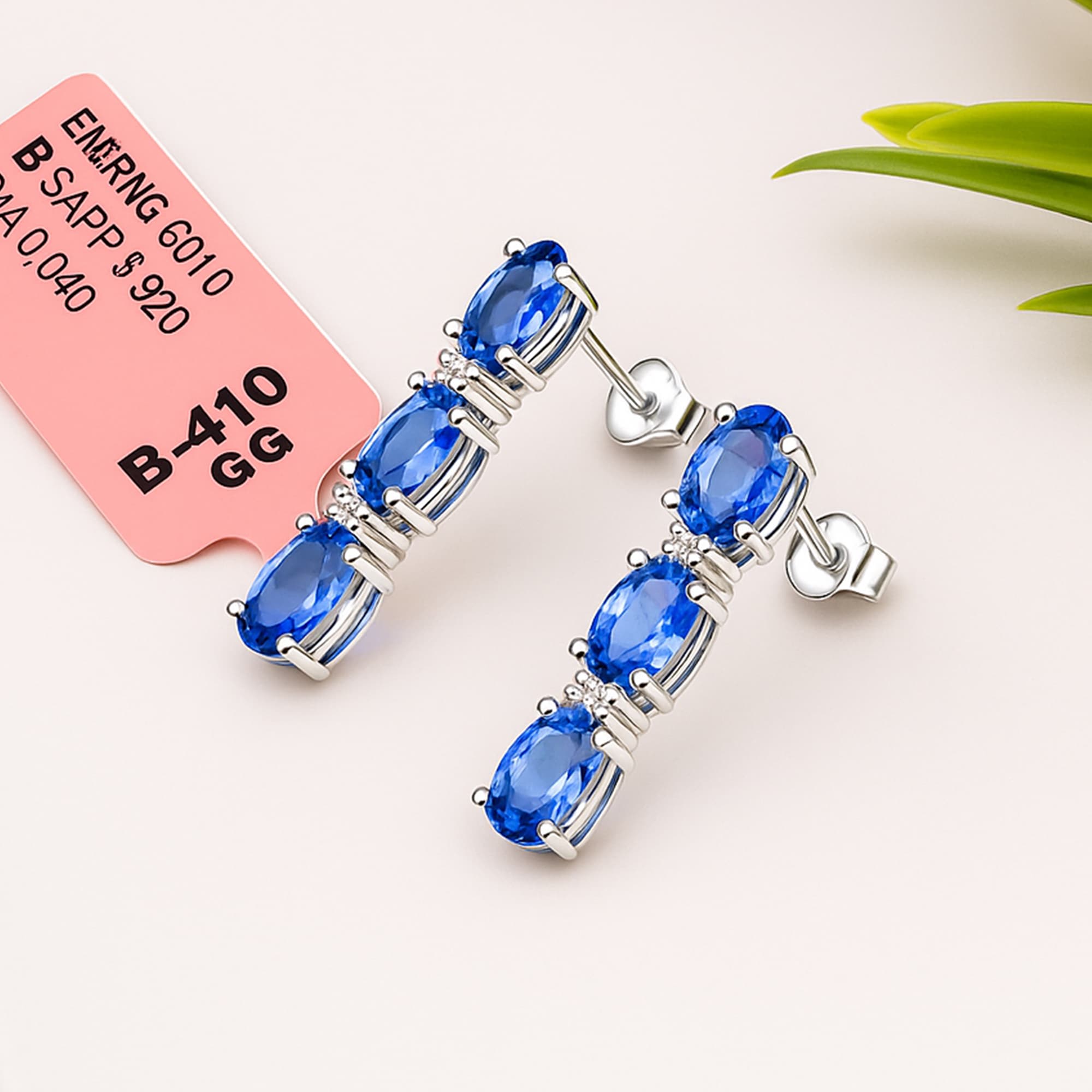 Royal Blue Sapphire Linear Drop Stud Earrings