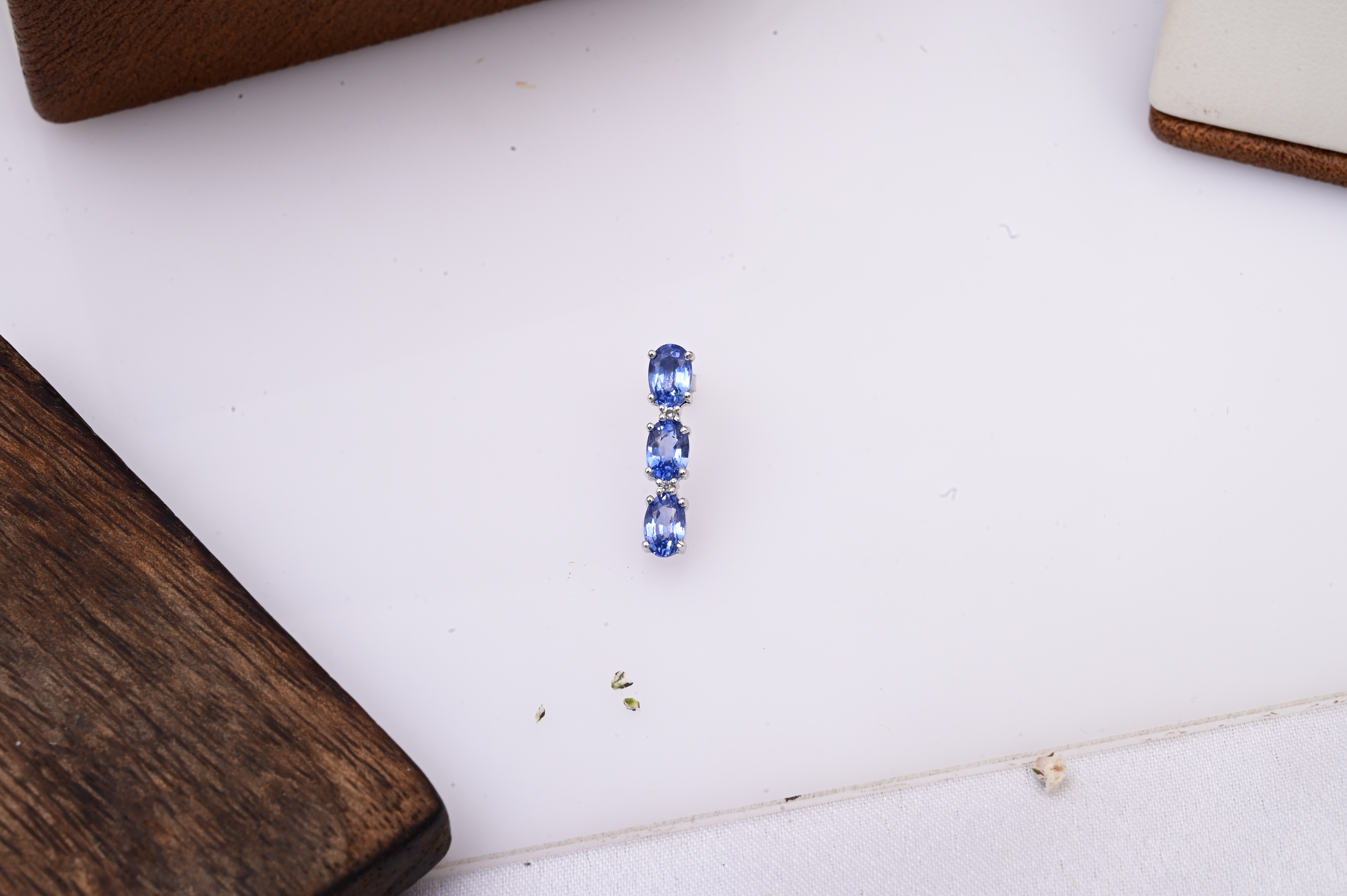 Royal Blue Sapphire Linear Drop Stud Earrings