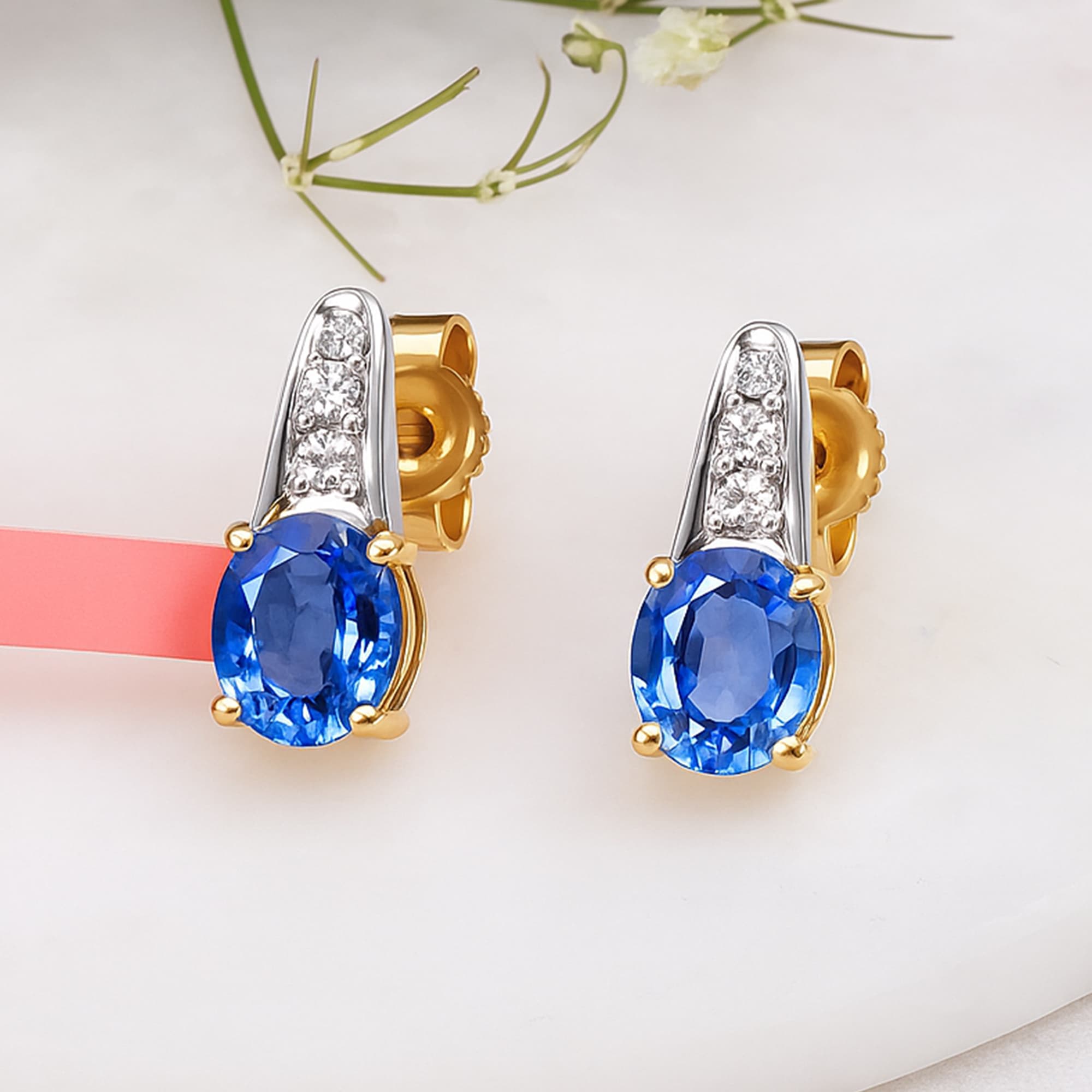 Royal Blue Sapphire Diamond Accent Stud Earrings