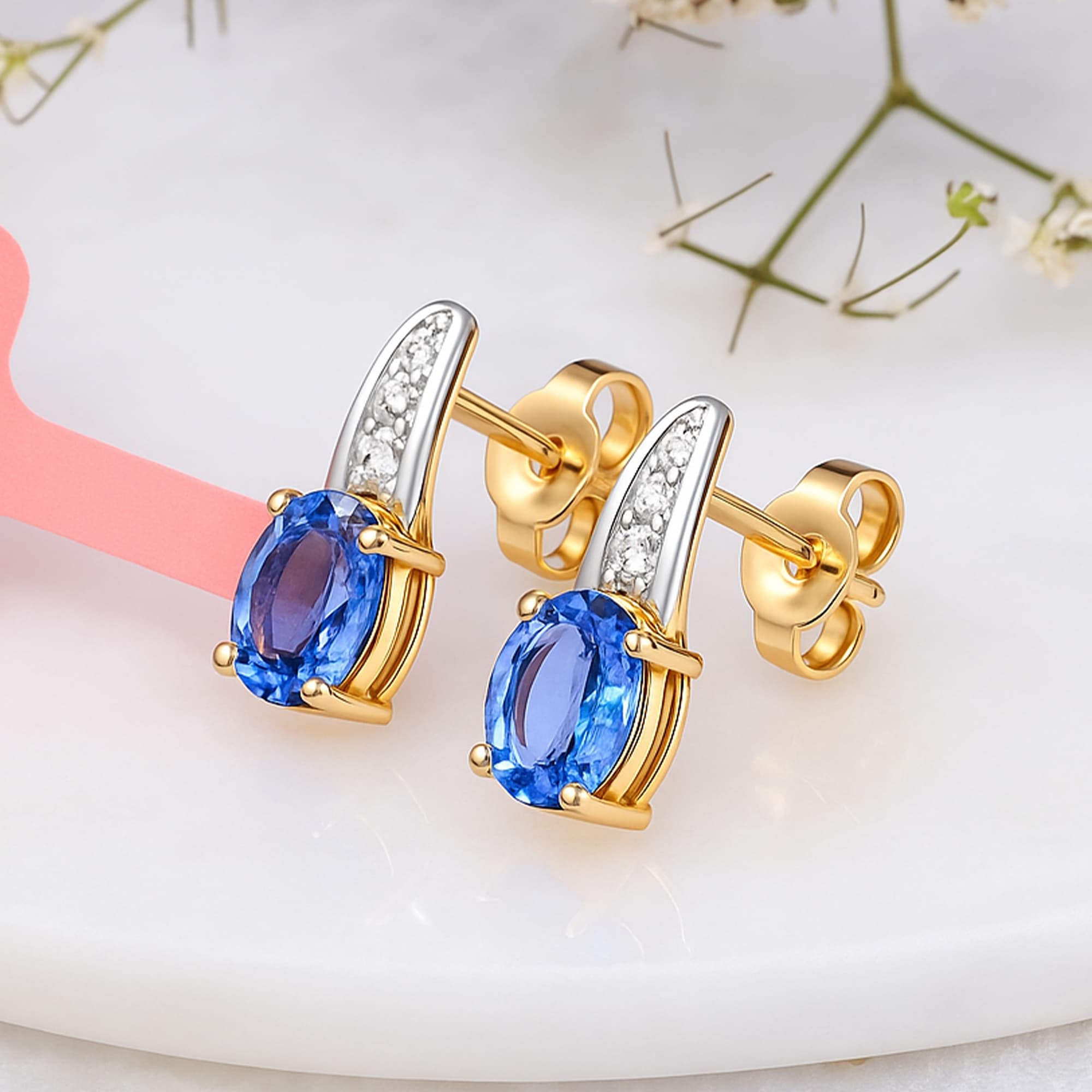Royal Blue Sapphire Diamond Accent Stud Earrings