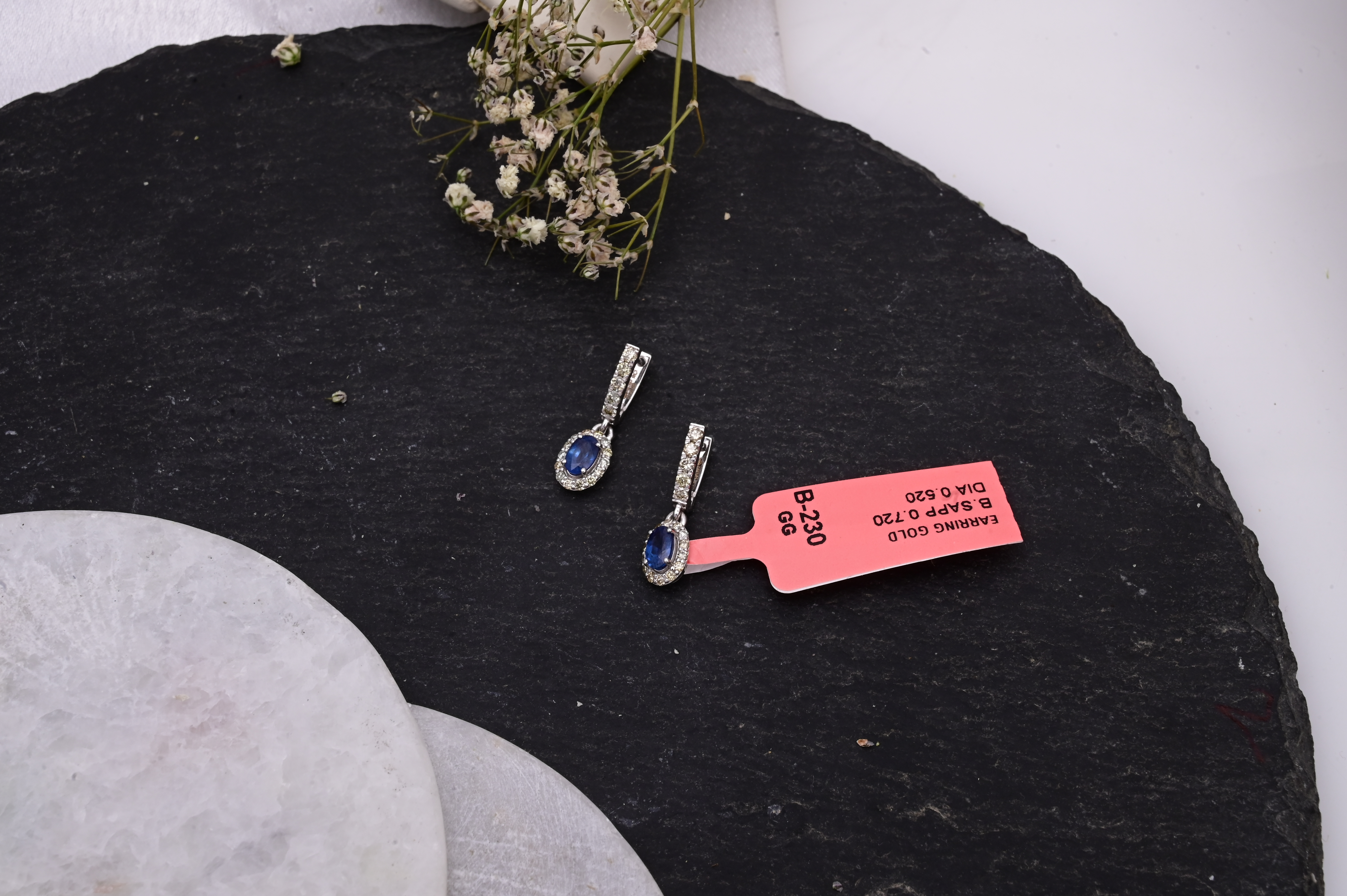 Royal Blue Sapphire Diamond Halo Drop Earrings