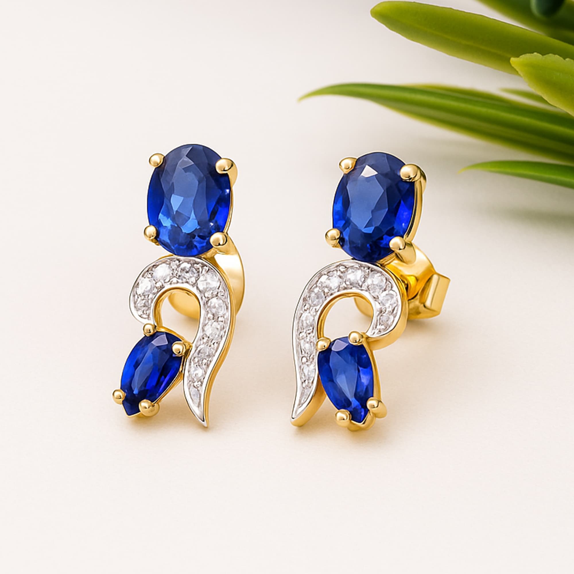 Royal Blue Sapphire Diamond Designer Earrings