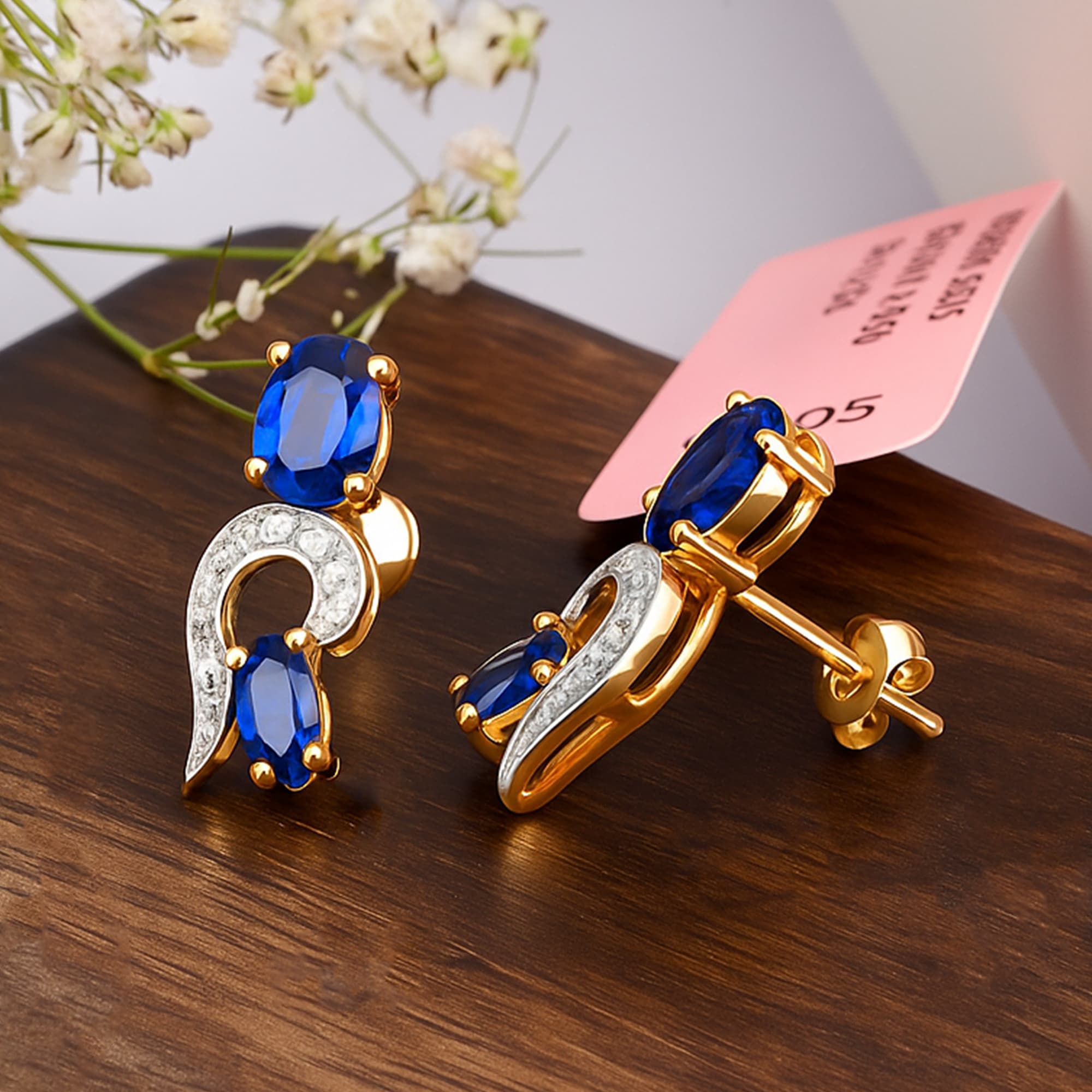 Royal Blue Sapphire Diamond Designer Earrings